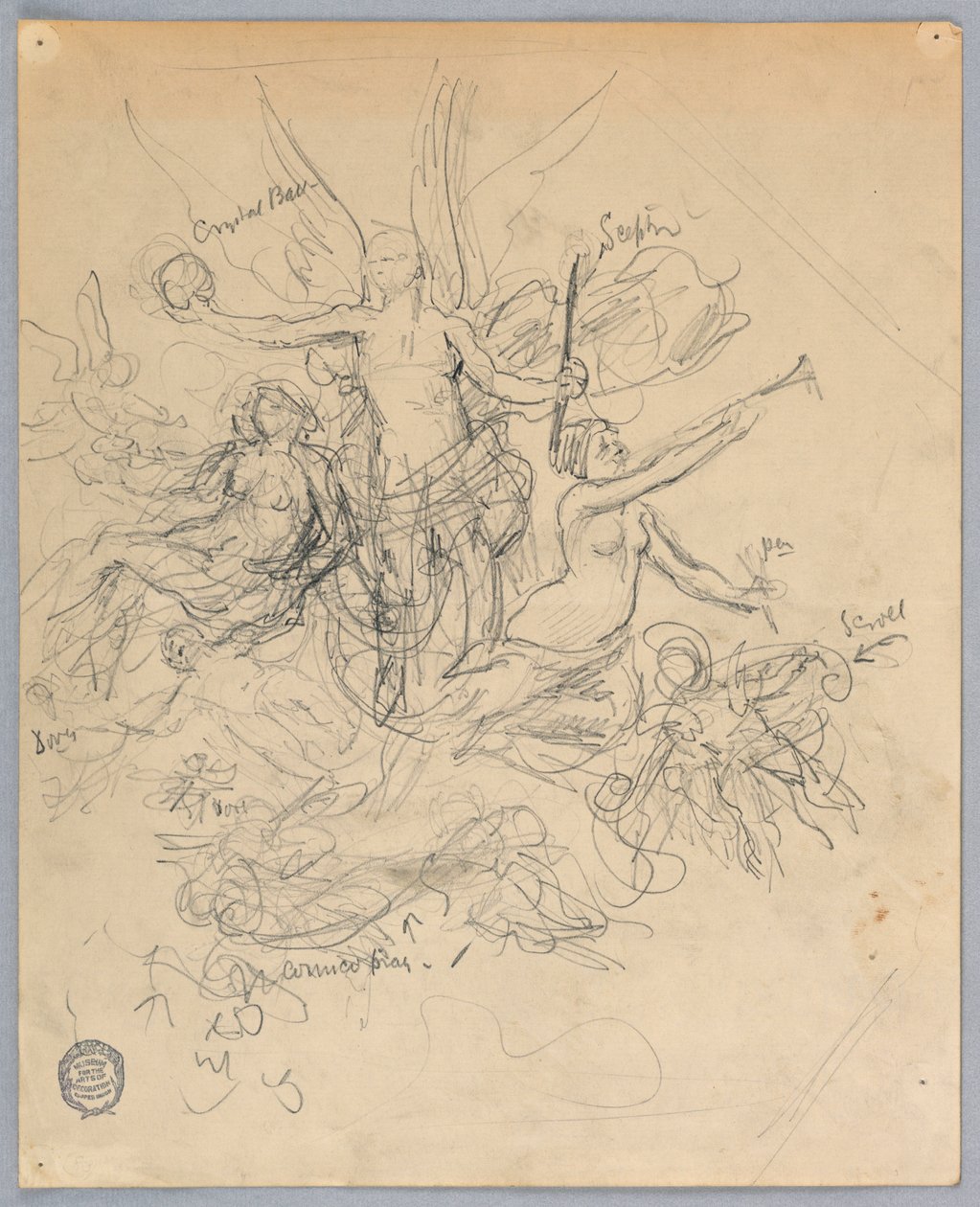 Schizzo di figura alata, possibilmente Fortuna da Francis Augustus Lathrop