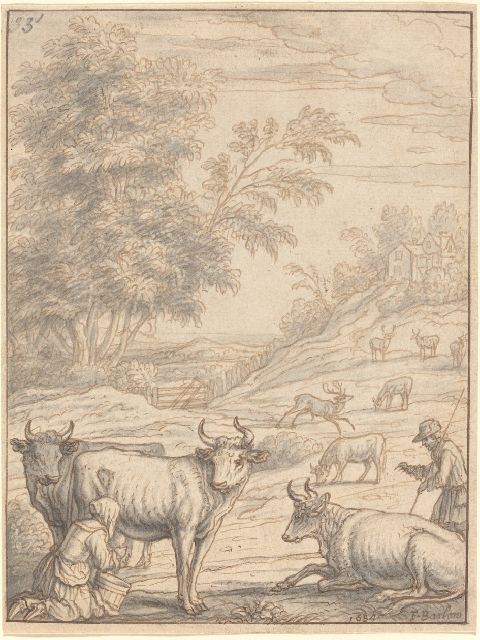 Un prato con bovini e cervi da Francis Barlow