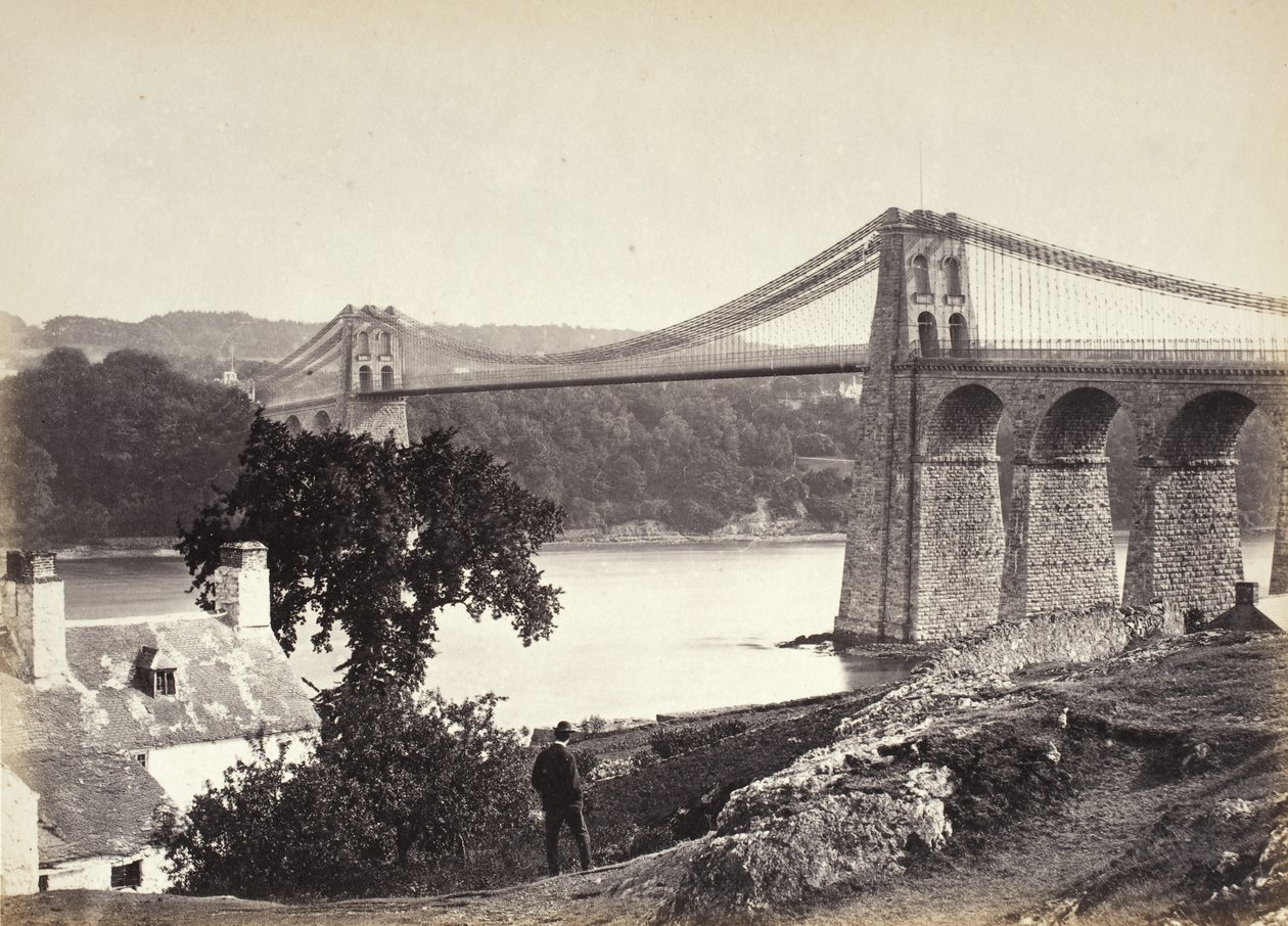 Bangor, ponte sospeso, da Anglesey (254) da Francis Bedford