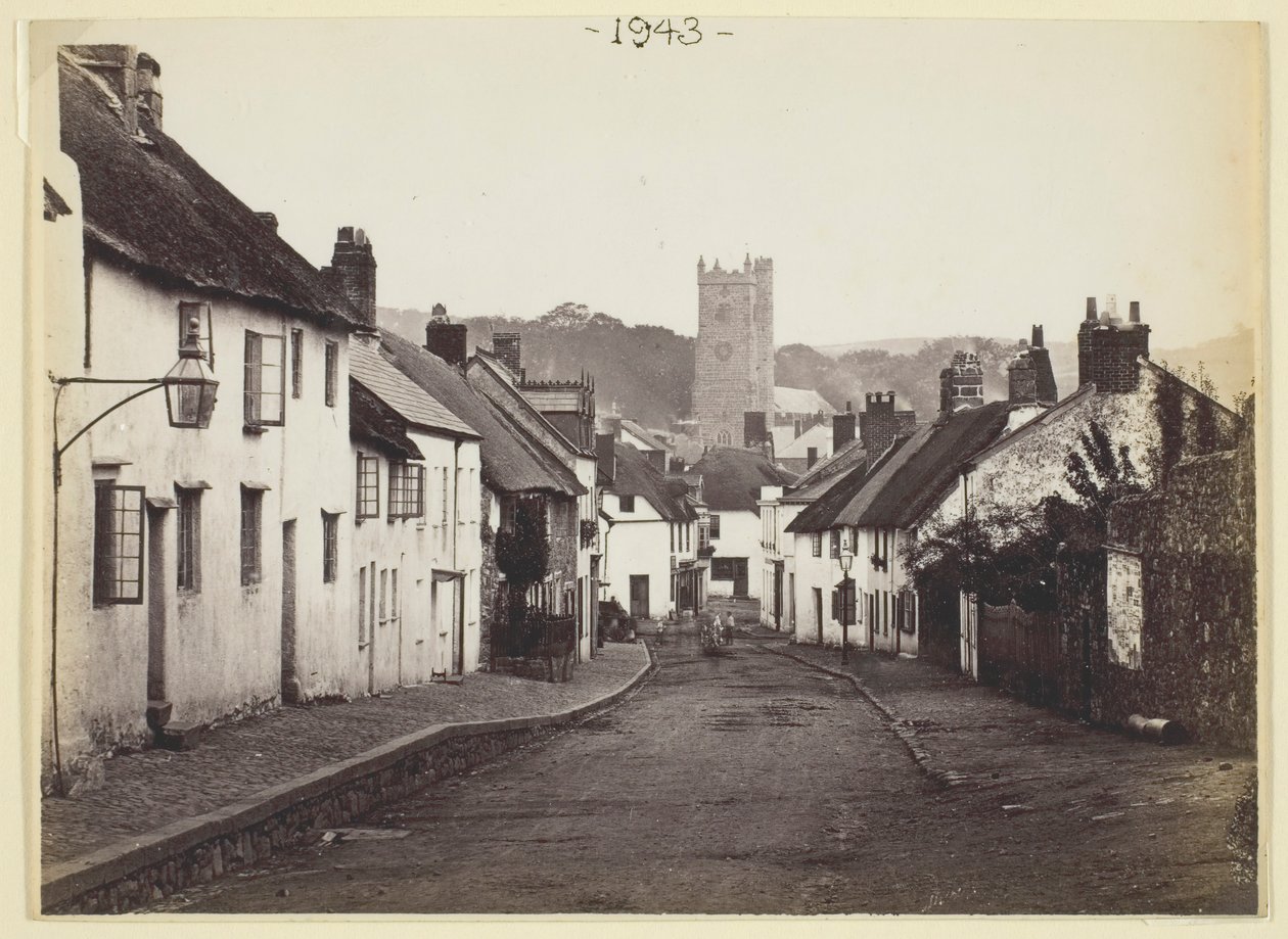 Senza Titolo [cottage con tetto di paglia e chiesa], 1860-94 da Francis Bedford