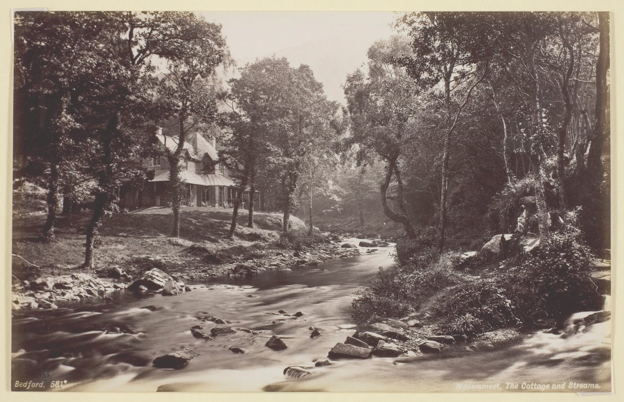 Watersmeet, il cottage e i ruscelli, 1860-94 da Francis Bedford