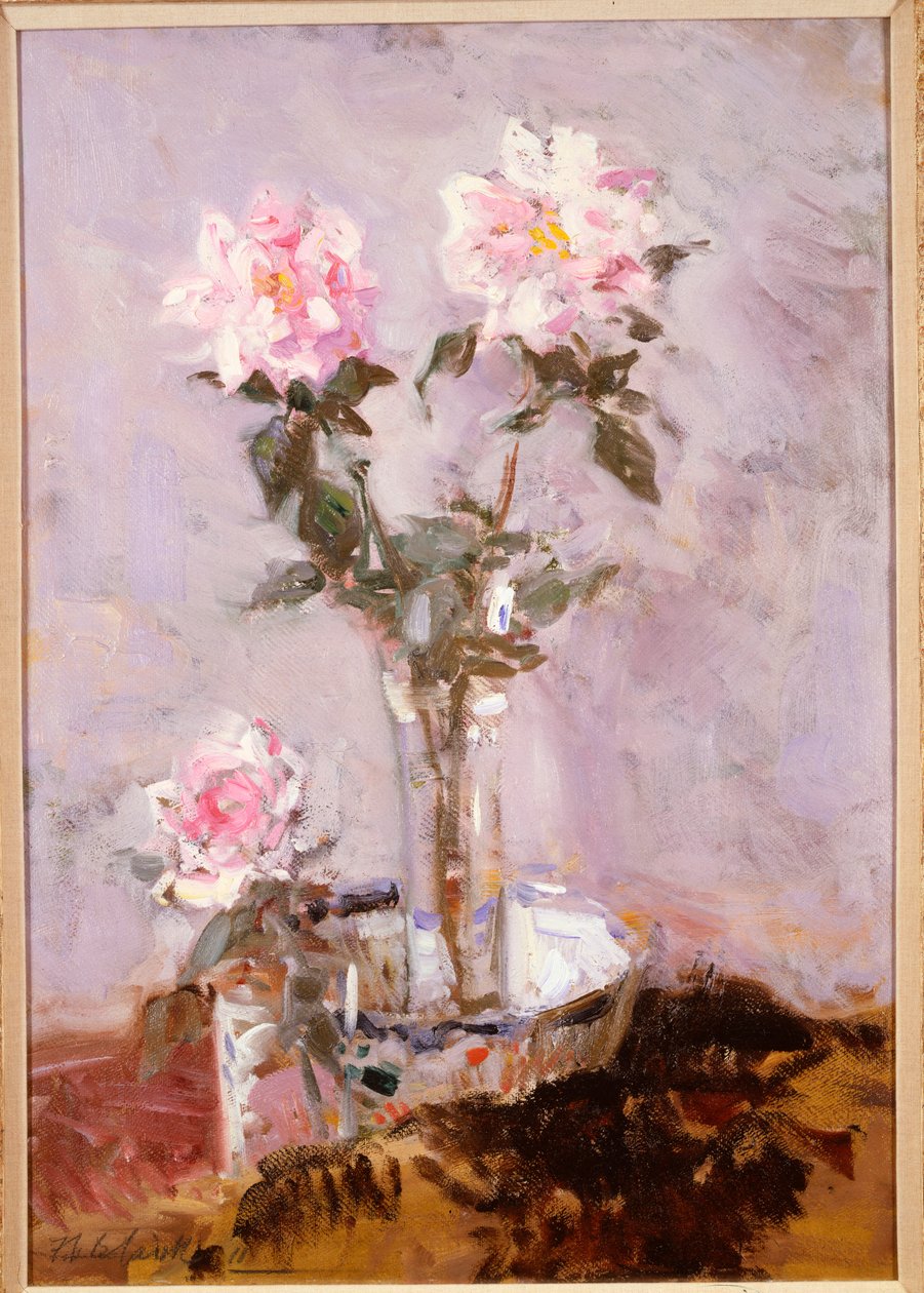 Rose rosa in un vaso di vetro da Francis Campbell Boileau Cadell