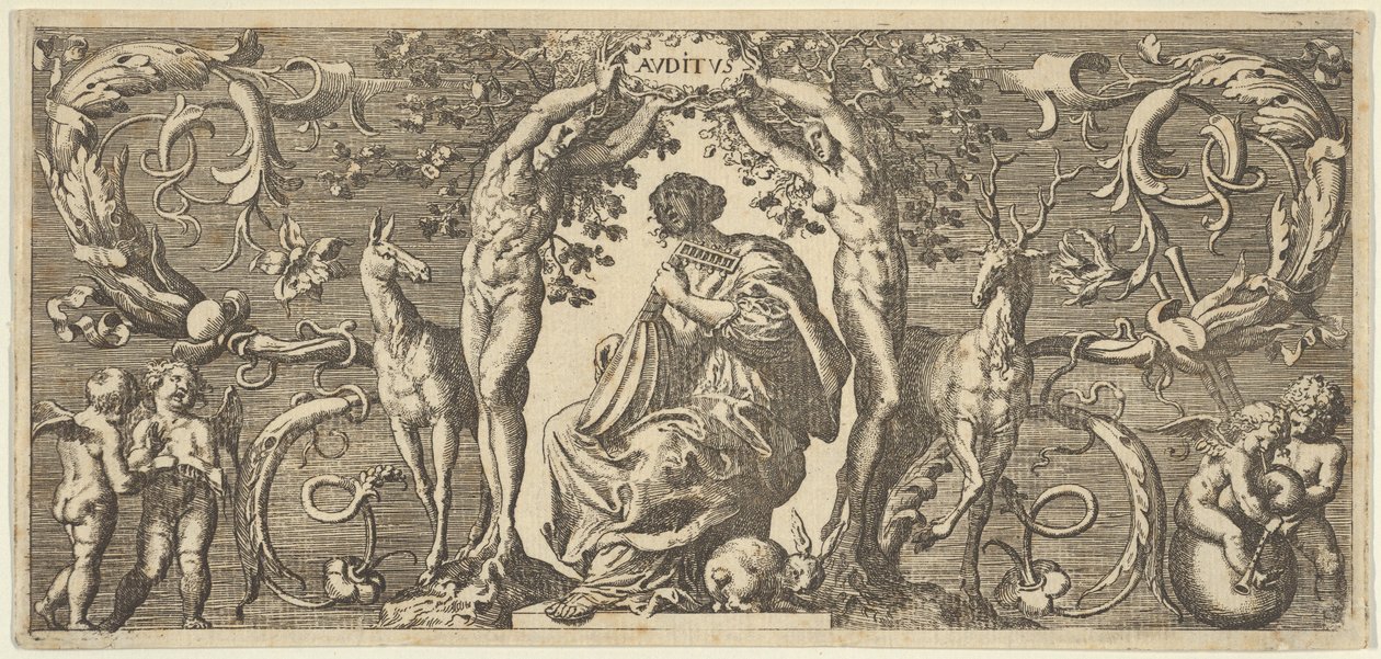 Udito (Auditus), da Quinque Sensuum (Cinque Sensi) da Francis Cleyn