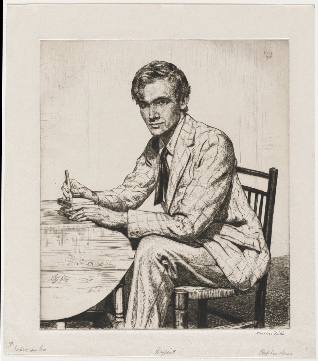 Stephen Bone che taglia un blocco di legno da Francis Dodd