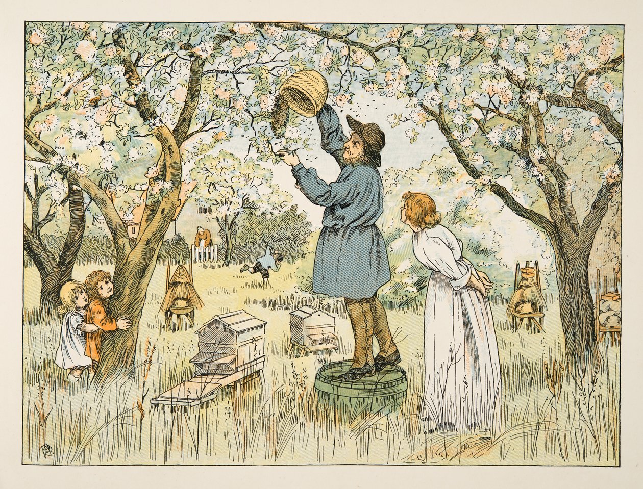 Il coltivatore di api, da Four and Twenty Toilers, pub. 1900 (litografia a colori) da Francis Donkin Bedford