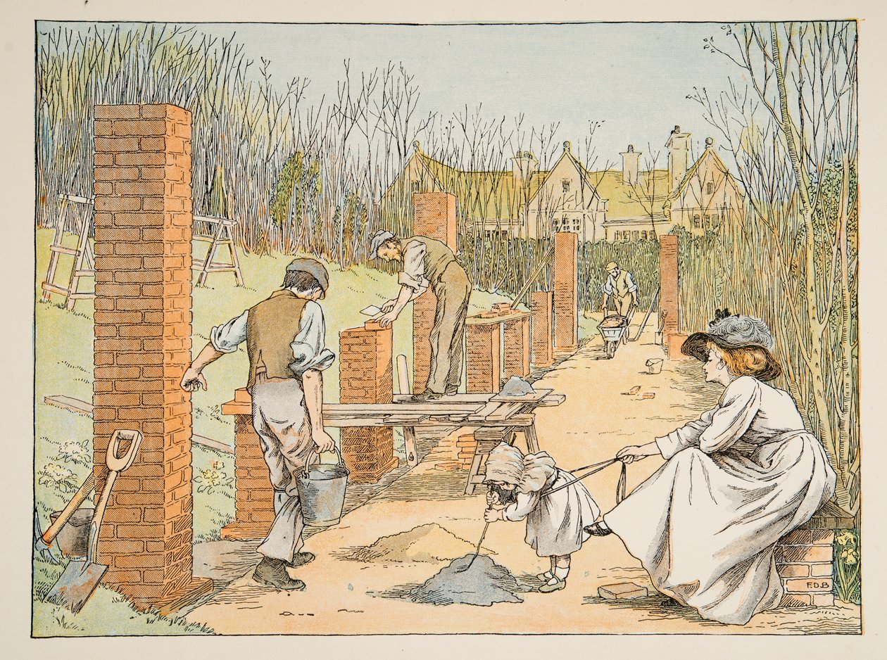 Il costruttore, da Four and Twenty Toilers, pub. 1900 (litografia a colori) da Francis Donkin Bedford