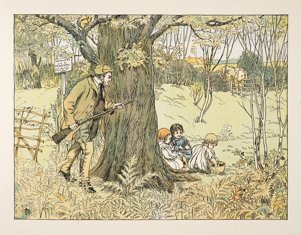 Il guardiacaccia, da Four and Twenty Toilers, pub. 1900 (litografia a colori) da Francis Donkin Bedford