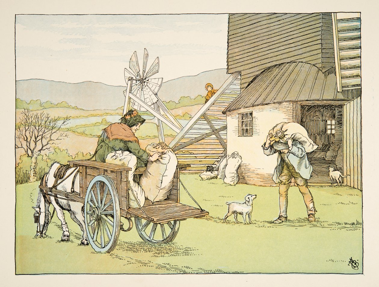 Il mugnaio, da Four and Twenty Toilers, pub. 1900 (litografia a colori) da Francis Donkin Bedford