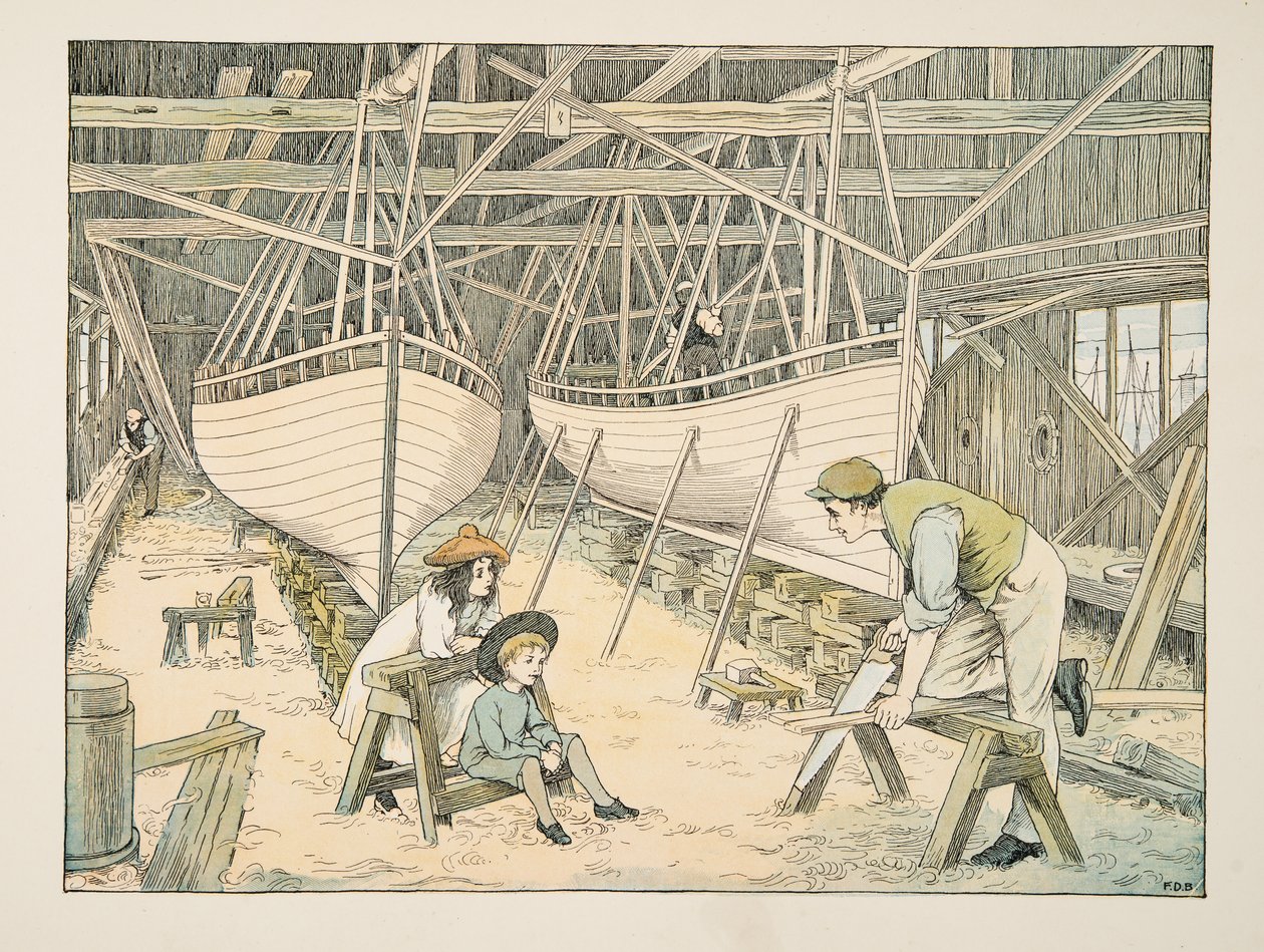 Il costruttore navale, da Four and Twenty Toilers, pub. 1900 (litografia a colori) da Francis Donkin Bedford