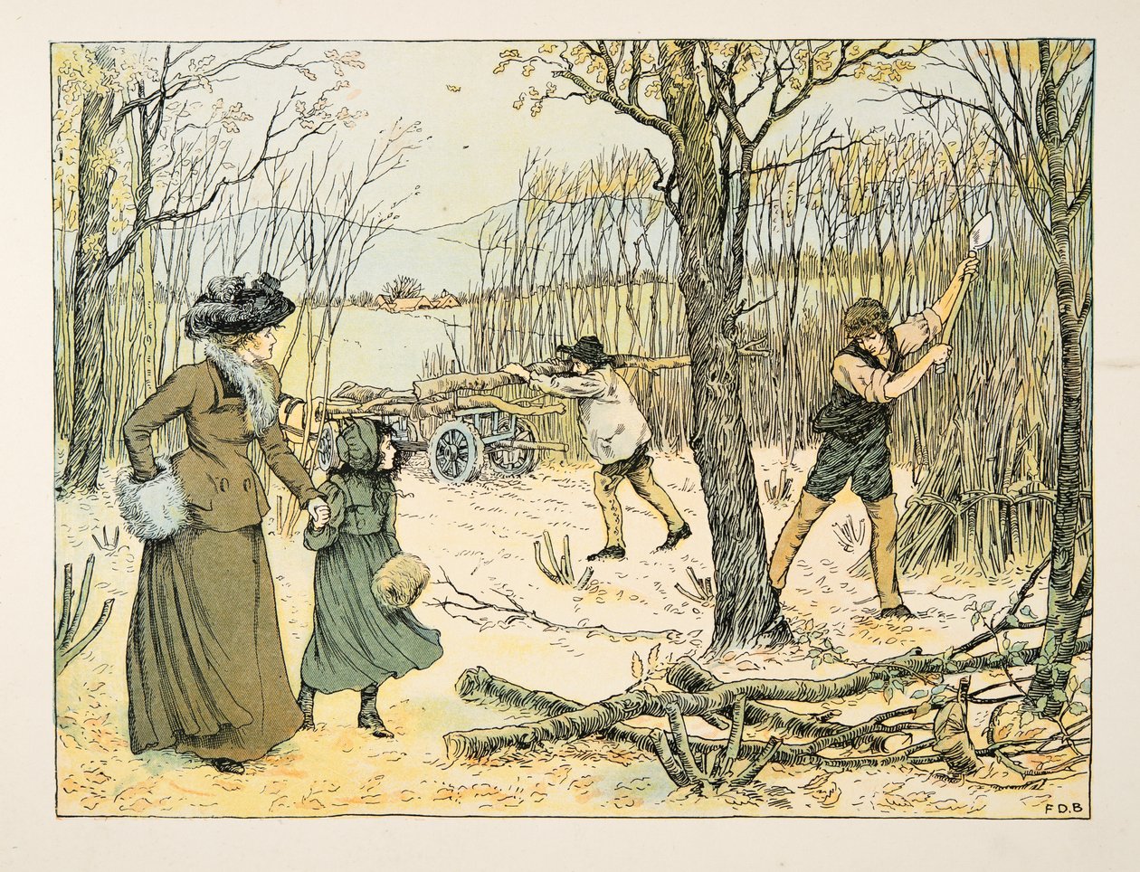 Il boscaiolo, da Four and Twenty Toilers, pub. 1900 (litografia a colori) da Francis Donkin Bedford