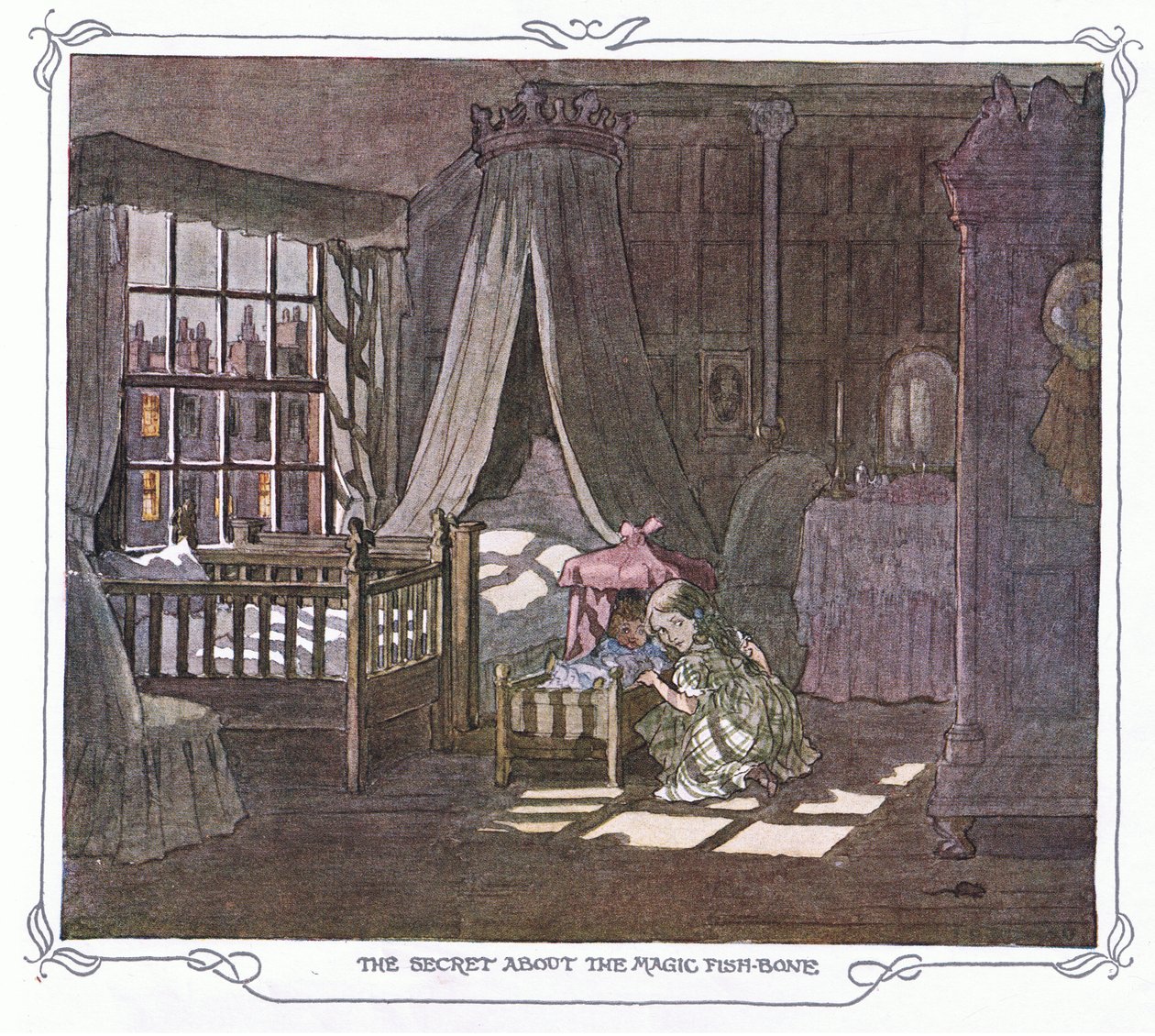 Il segreto della lisca di pesce magica, da The Magic Fishbone pubblicato da Warne  Co, 1940 circa (litografia a colori) da Francis Donkin Bedford