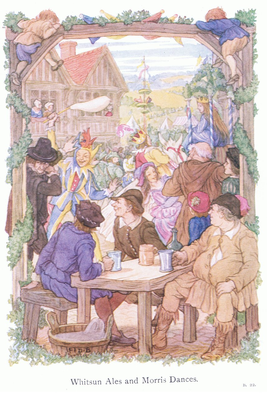 Birre di Pentecoste e danzatori Morris (litografia a colori) da Francis Donkin Bedford