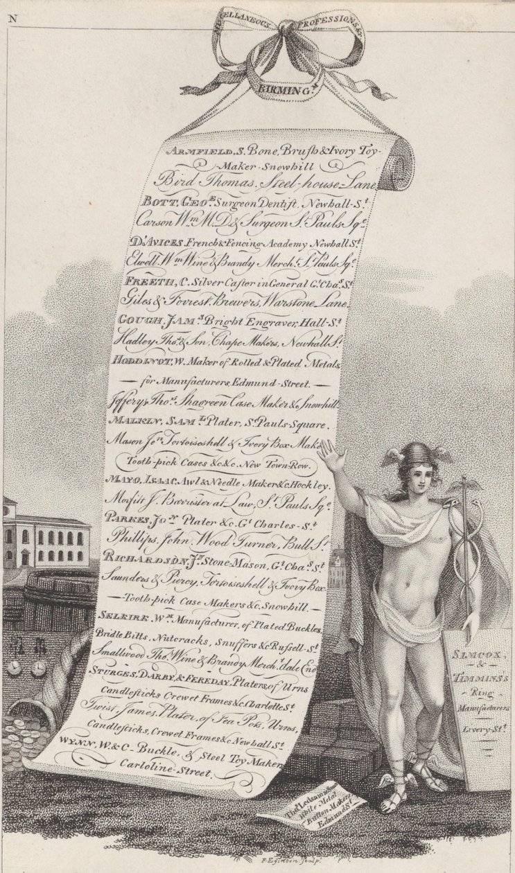 Biglietto da visita per professioni varie, Birmingham, 1800 da Francis Eginton