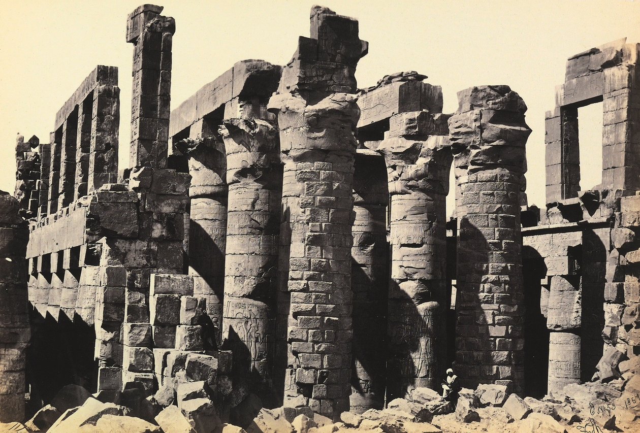 "Egitto e Palestina": rovine della grande sala ipostila del Grande Tempio di Amon-Ra, Karnak, Egitto da Francis Frith