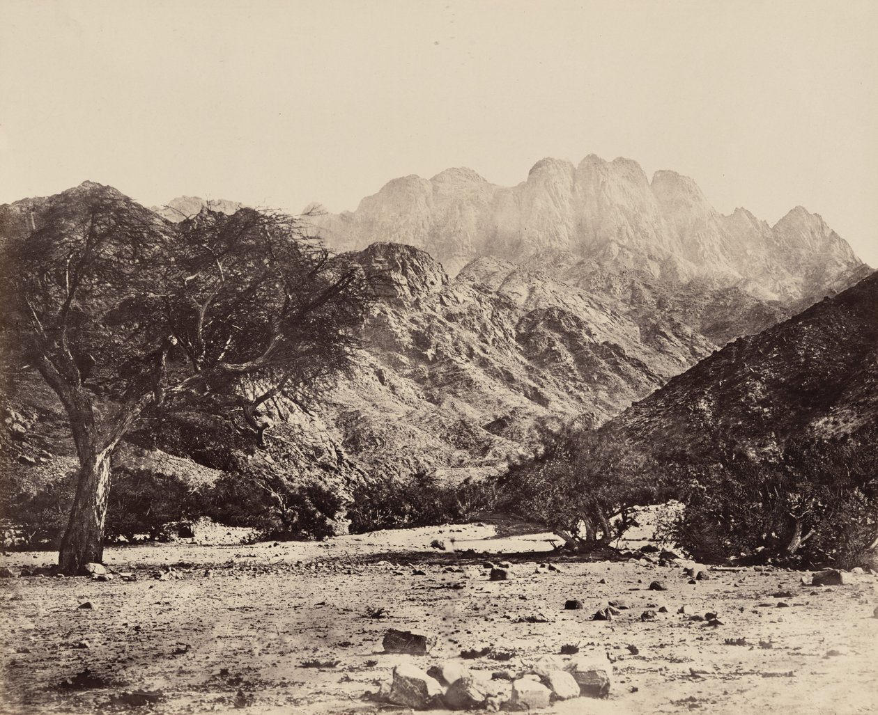 Monte Serbal, dal Wádee Feyrán, Egitto, 1858 (foto) da Francis Frith