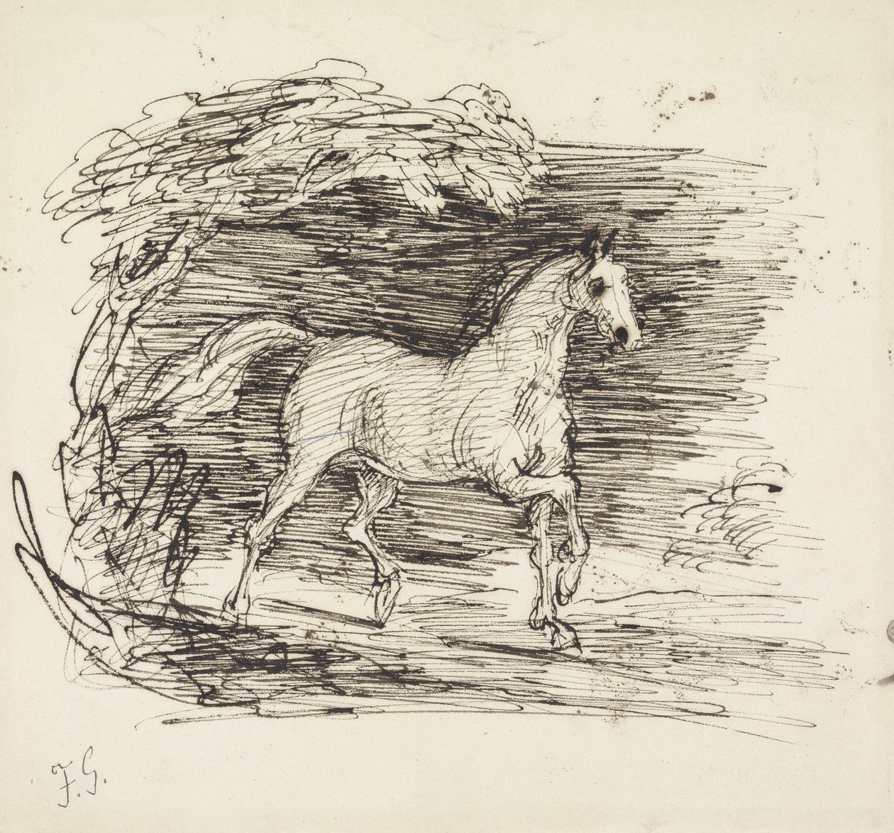 Un cavallo grigio che trotta fuori da un bosco da Francis Grant