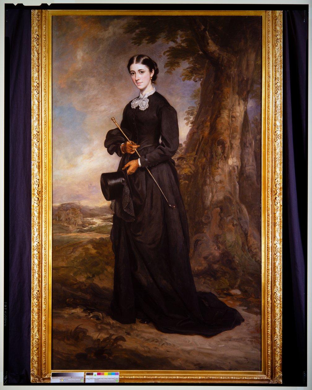 Ritratto di una Signora in un Abito da Cavallerizza Nero, in un Paesaggio da Francis Grant