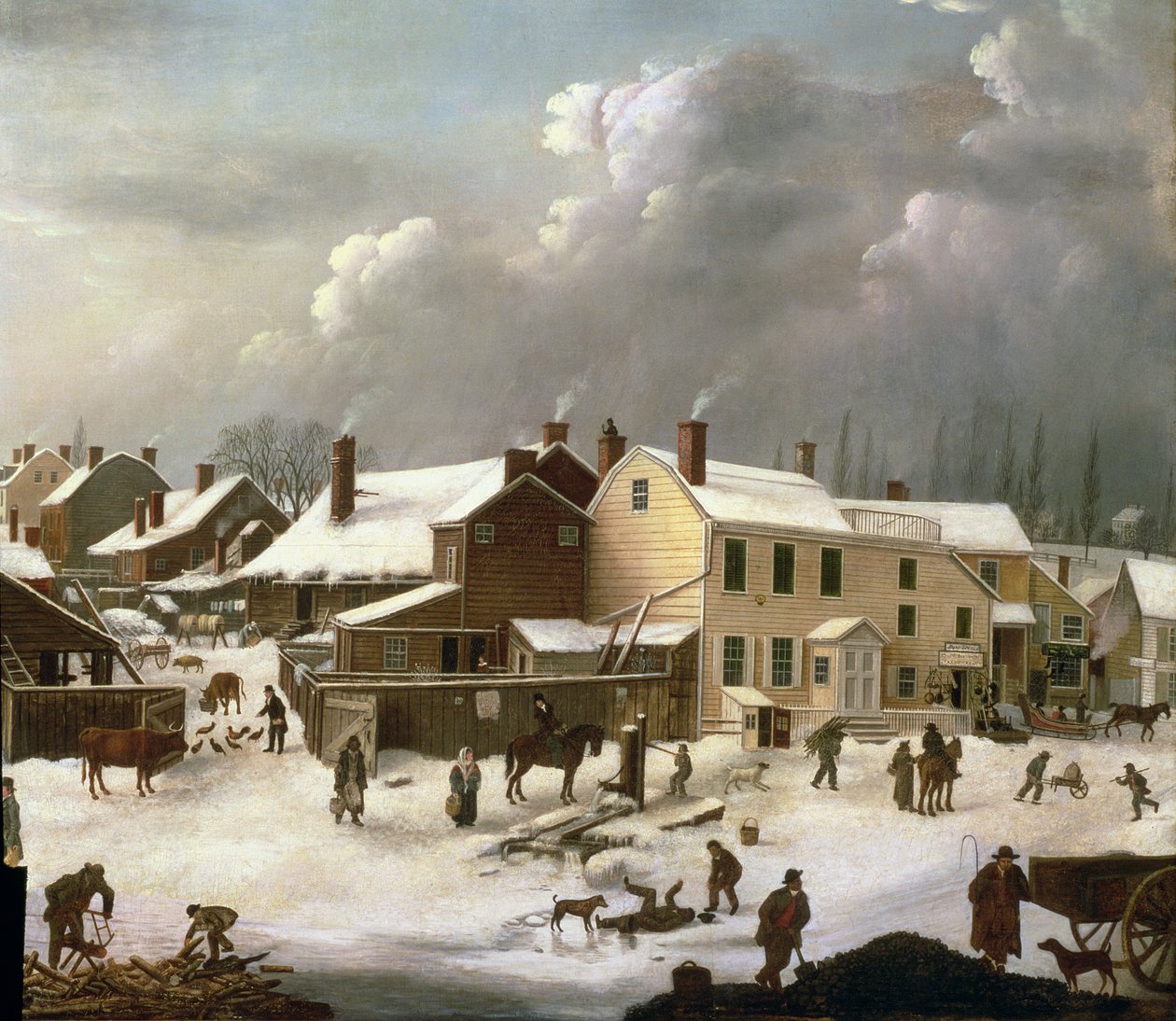 Scena invernale a Brooklyn, dettaglio di una strada e dell