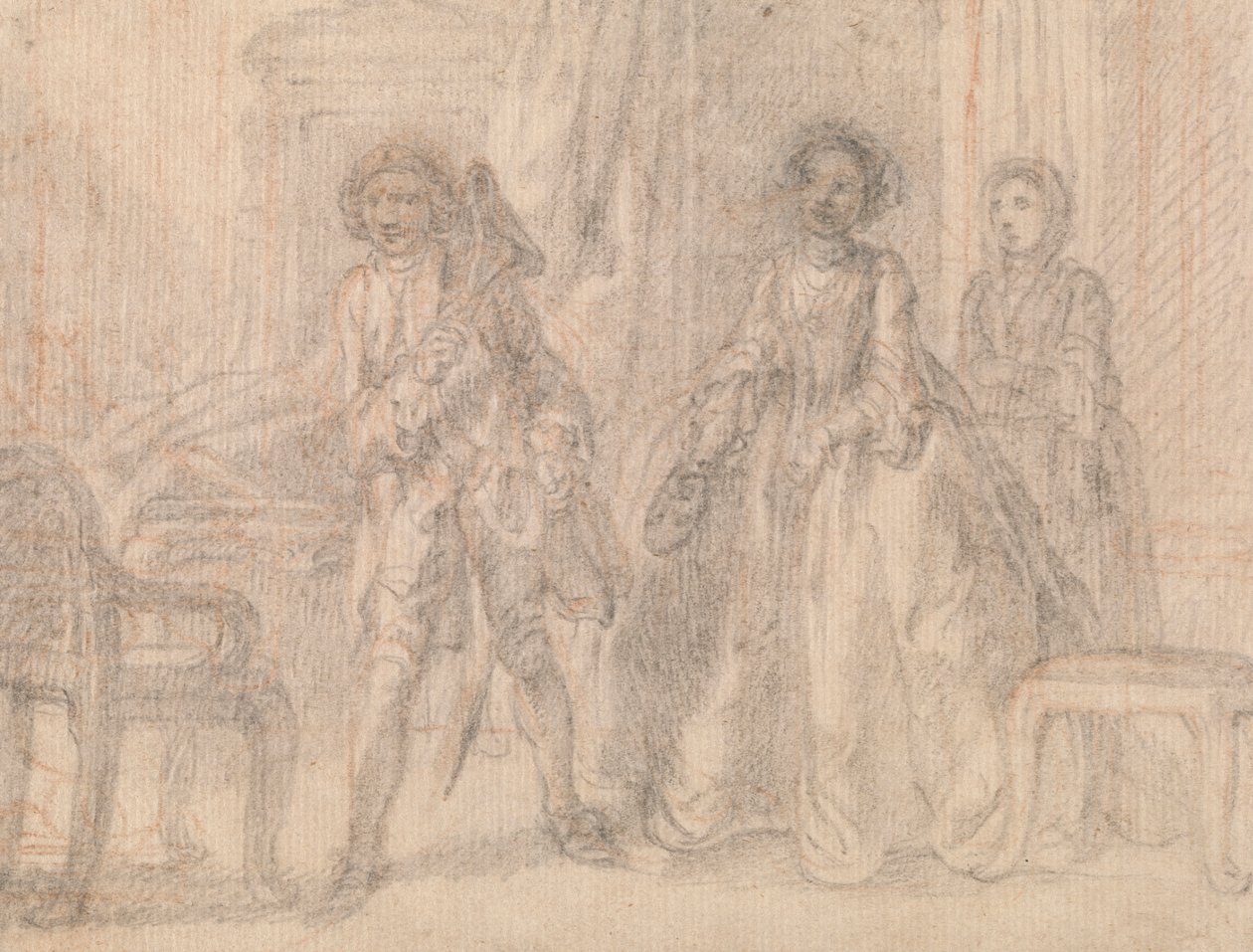 Scena di una commedia, possibilmente "Il marito sospettoso" di Benjamin Hoadley da Francis Hayman