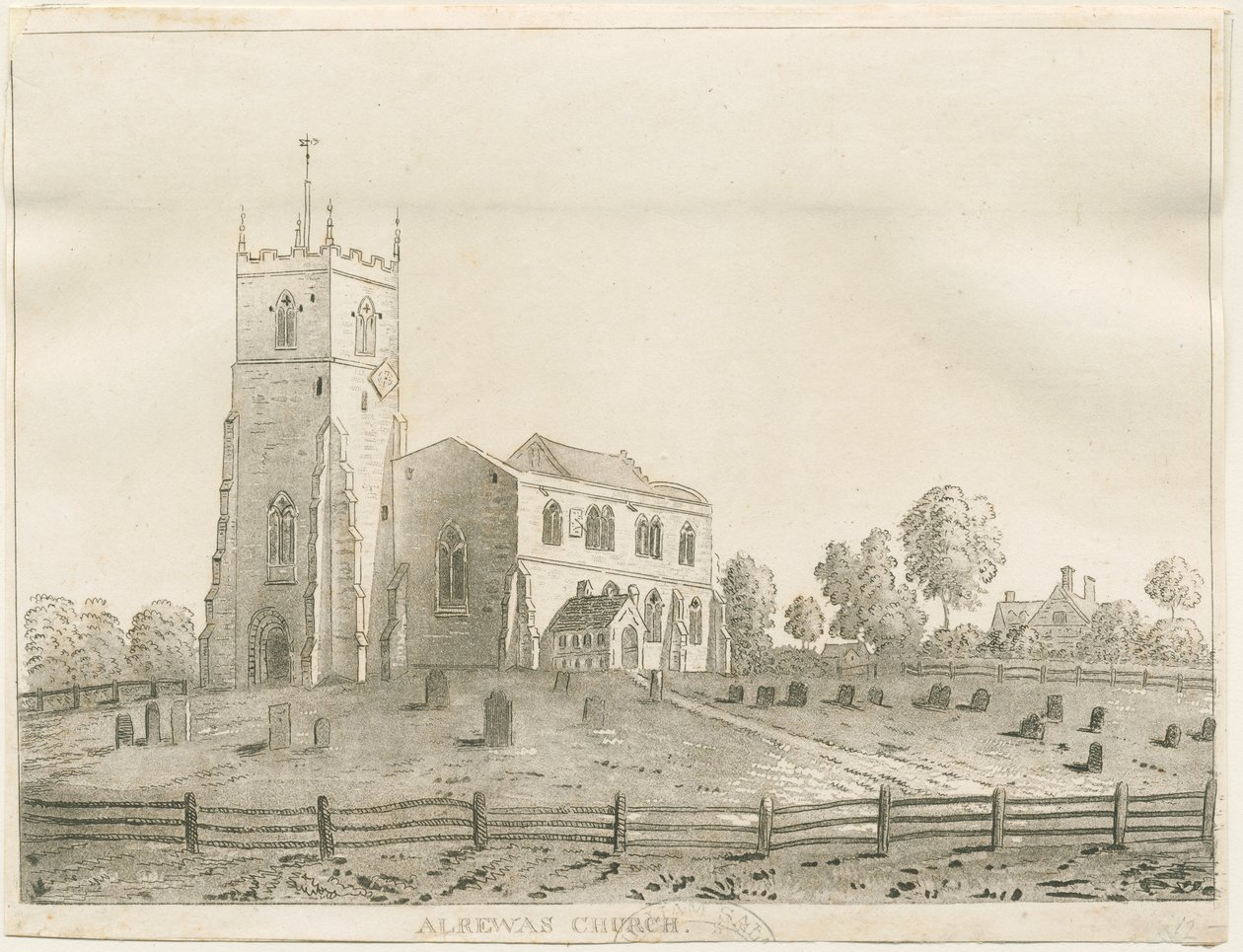 Chiesa di Alrewas: incisione ad acquatinta, nd [?1848] da Francis Jukes