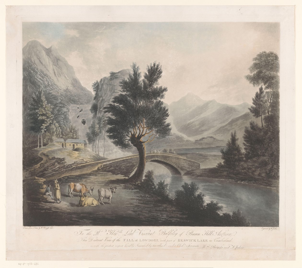 Vista sul lago Keswick con le cascate di Lodore da Francis Jukes