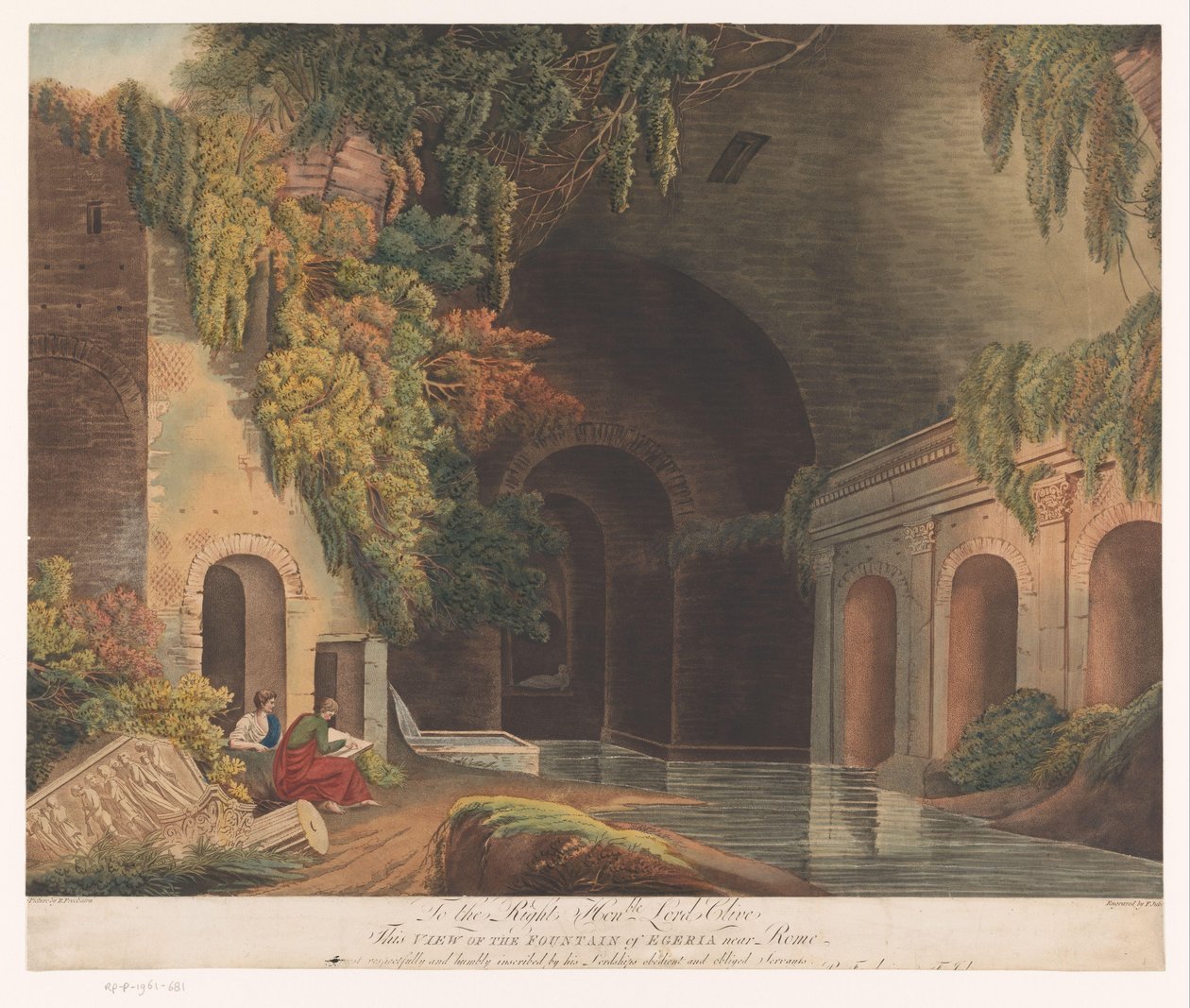 Due disegnatori presso il Ninfeo di Egeria nel Parco Caffarella a Roma da Francis Jukes