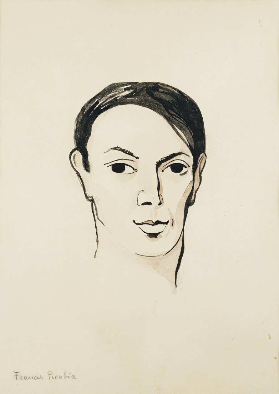 Ritratto di Pablo Picasso; Portrait de Pablo Picasso, 1902-1905 circa (acquerello, pennello e inchiostro nero e matita su carta) da Francis Picabia