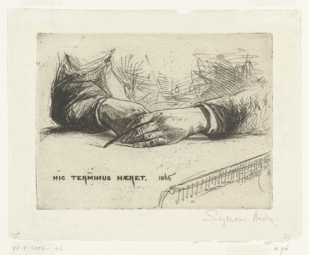 Due mani che disegnano con il gesso da Francis Seymour Haden (Sir) (signed by artist)