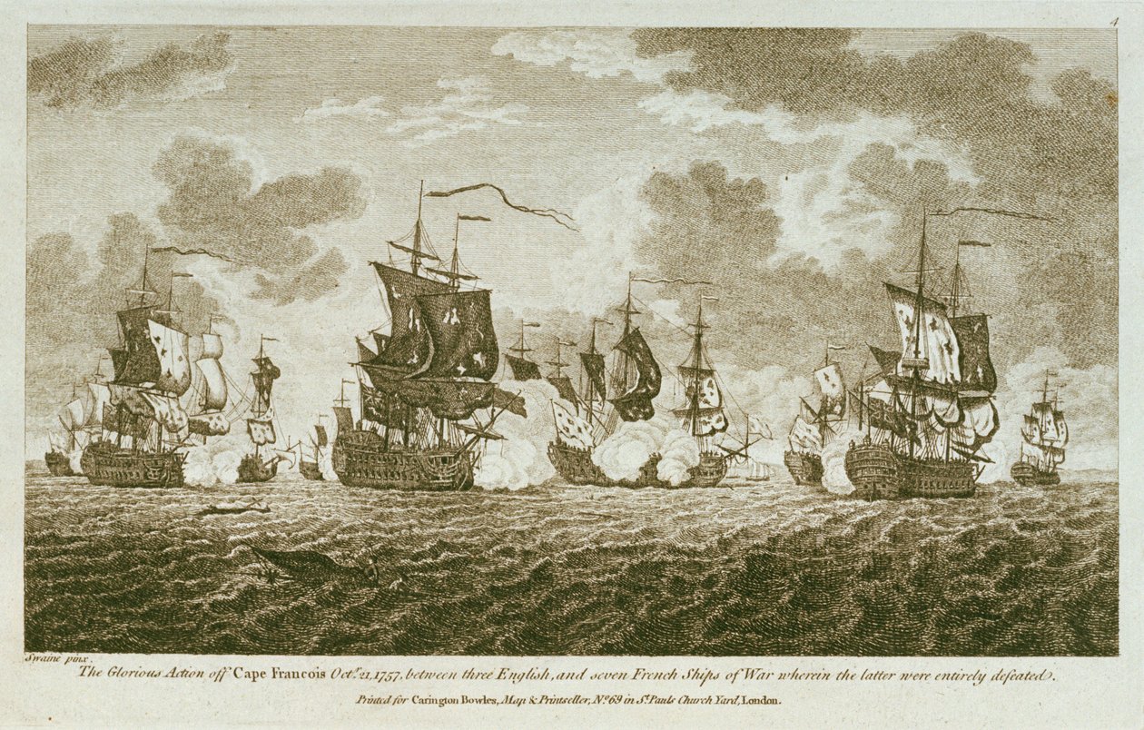 Dodici stampe di scontri navali. La gloriosa azione al largo di Capo Francois il 21 ottobre 1757, tra gli inglesi e sette navi da guerra francesi in cui queste ultime furono completamente sconfitte da Francis Swaine