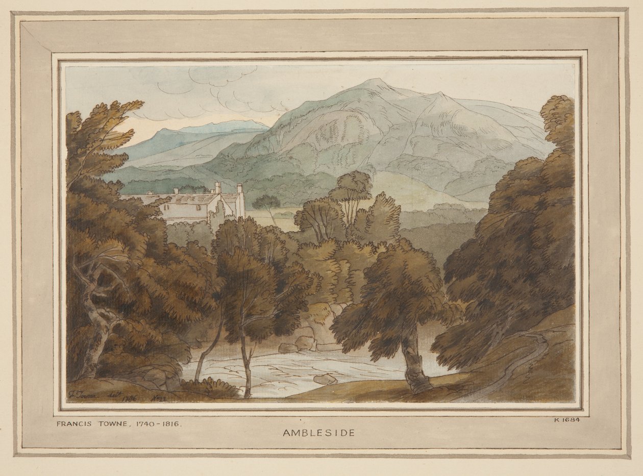 Ambleside, una vista vicino a Clappers Gate, Ambleside da Francis Towne