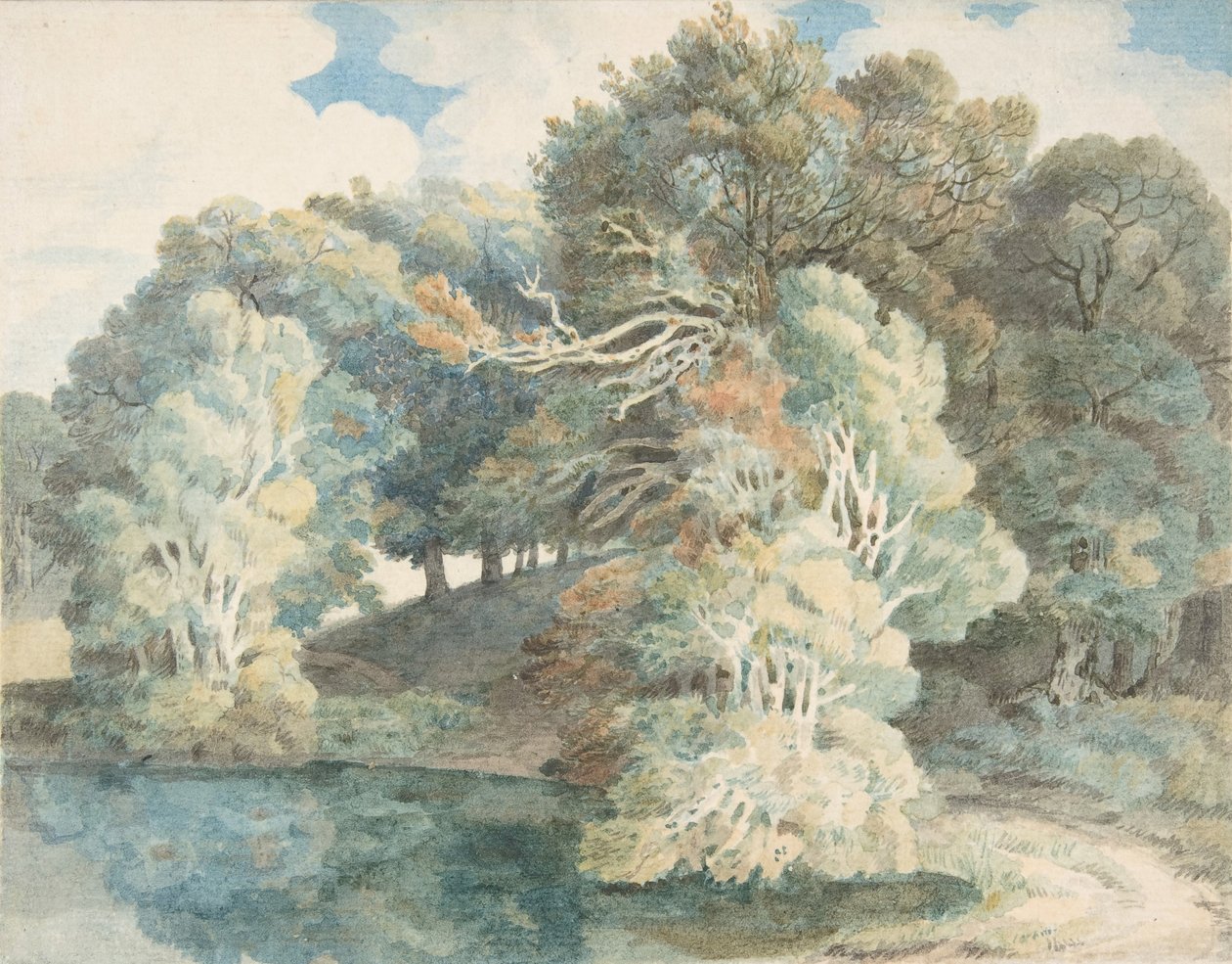 Alberi vicino al lago, Peamore Park, vicino a Exeter, Devon, 1790-1810 da Francis Towne
