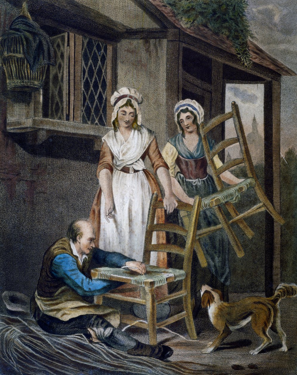Realizzazione di sedili di sedie in vimini, incisione di Francis Wheatley da Cries in London, Regno Unito da Francis Wheatley