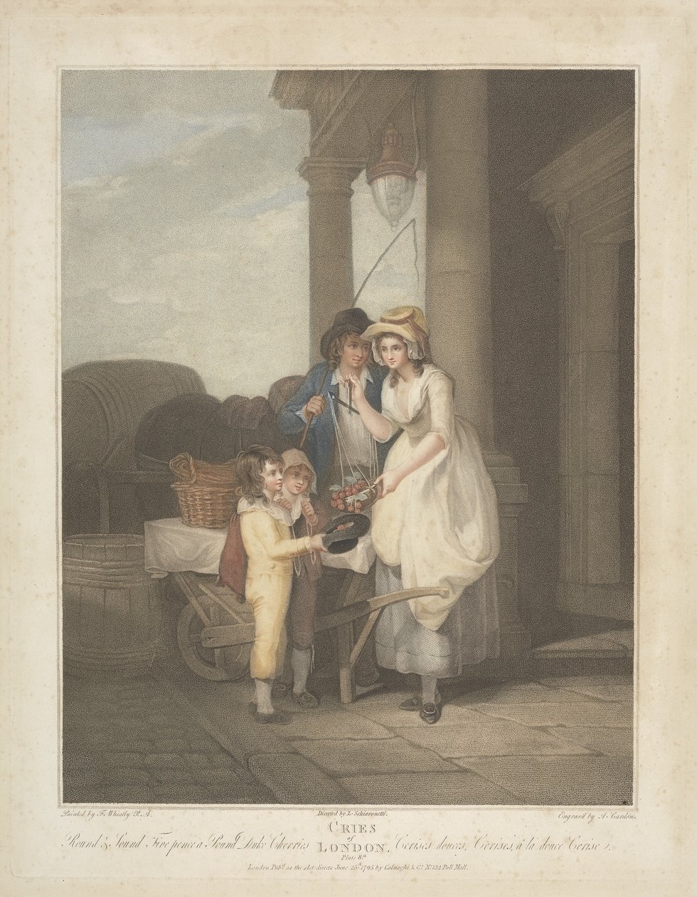 Grida di Londra: Rotonde e sode, cinque pence a libbra, ciliegie del Duca, inciso da Anthony Cardon, 1795 da Francis after Wheatley