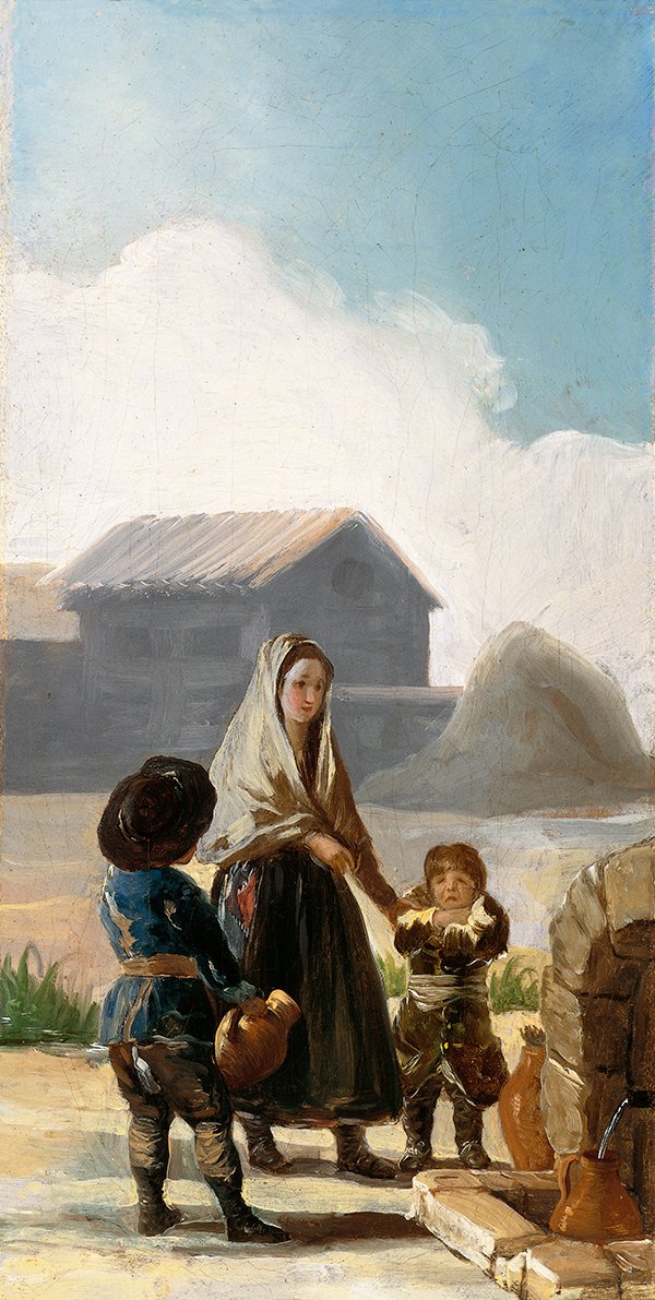 Una donna e due bambini presso una fontana da Francisco de Goya