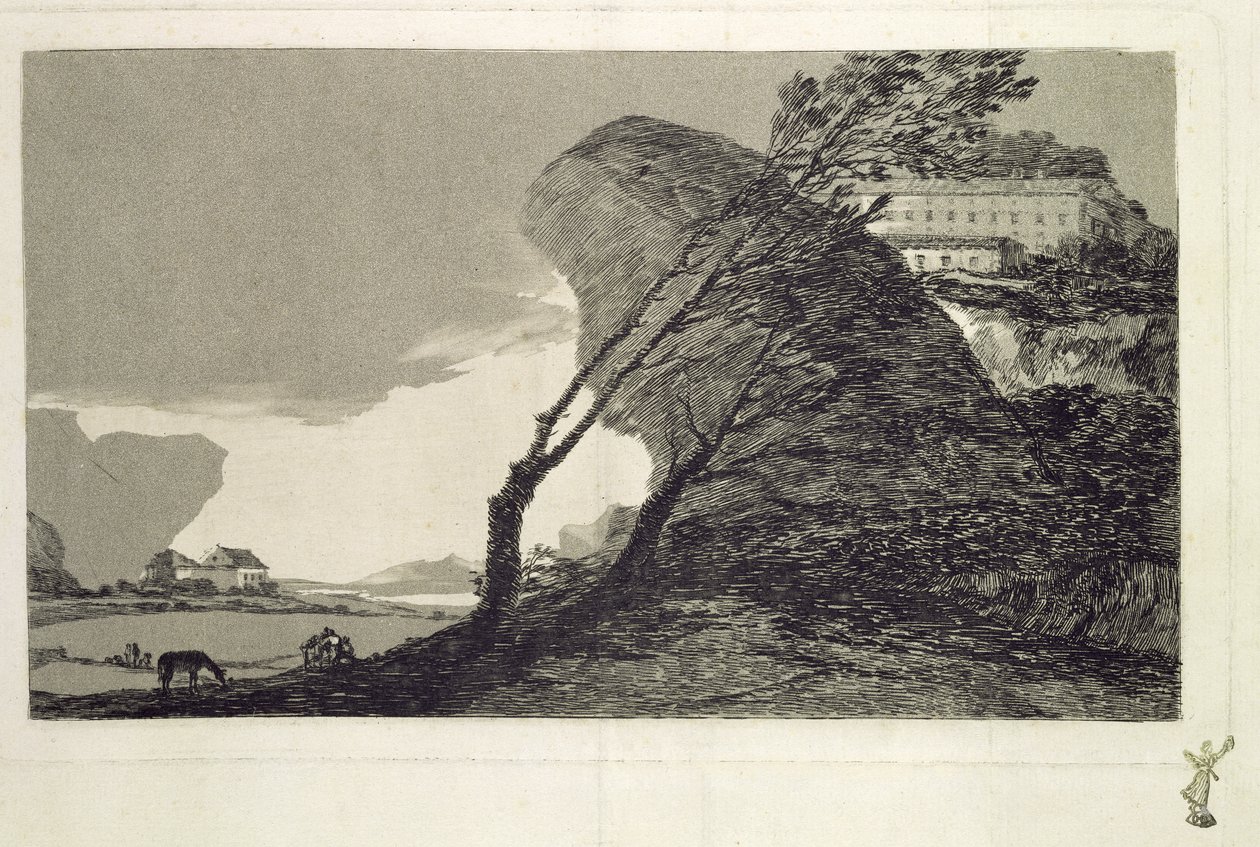 Paesaggio con Grandi Rocce, Edifici e Alberi, prima del 1810 da Francisco de Goya