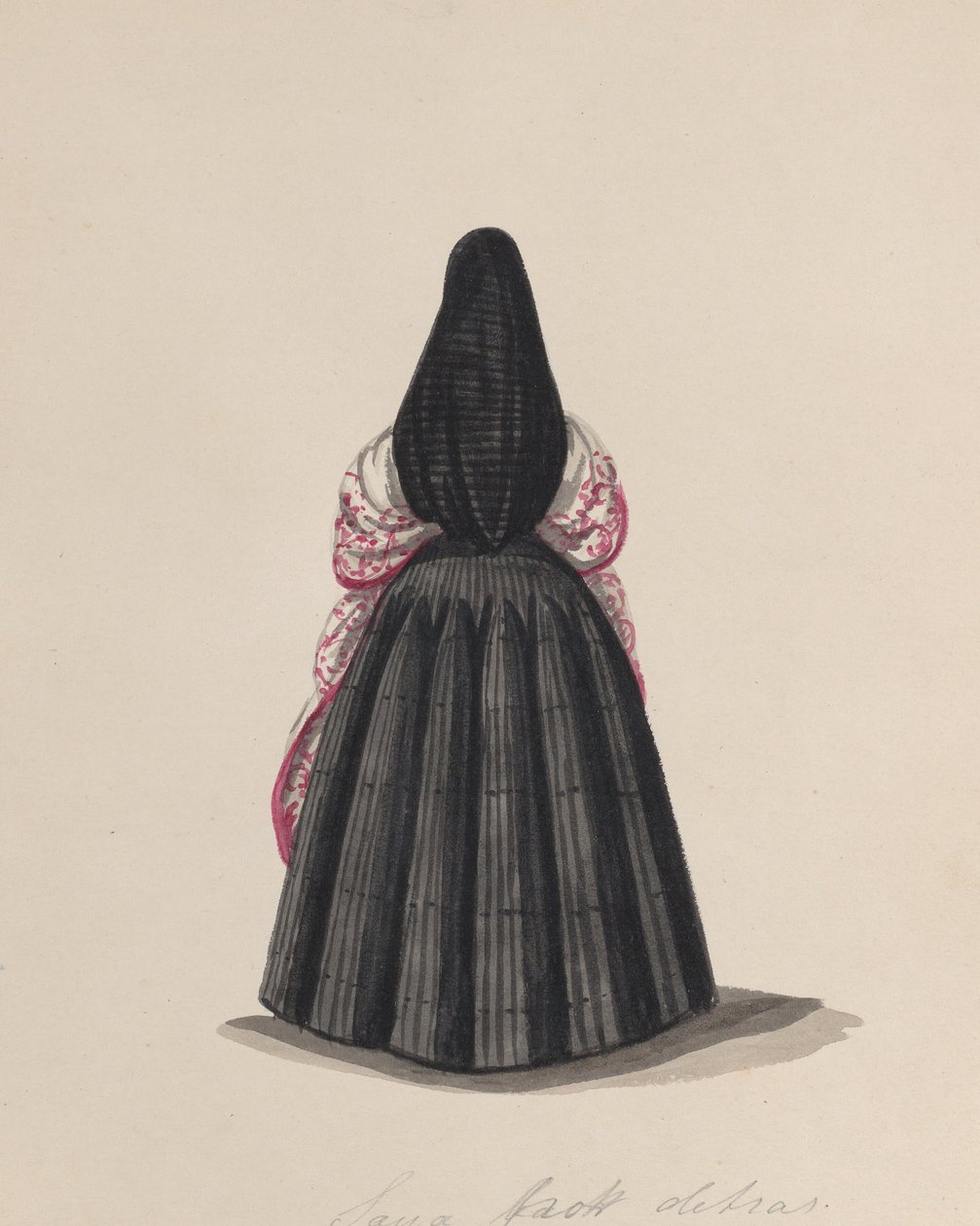 Una donna che indossa la saya vista da dietro, da un gruppo di disegni che raffigurano..., ca. 1848 da Francisco