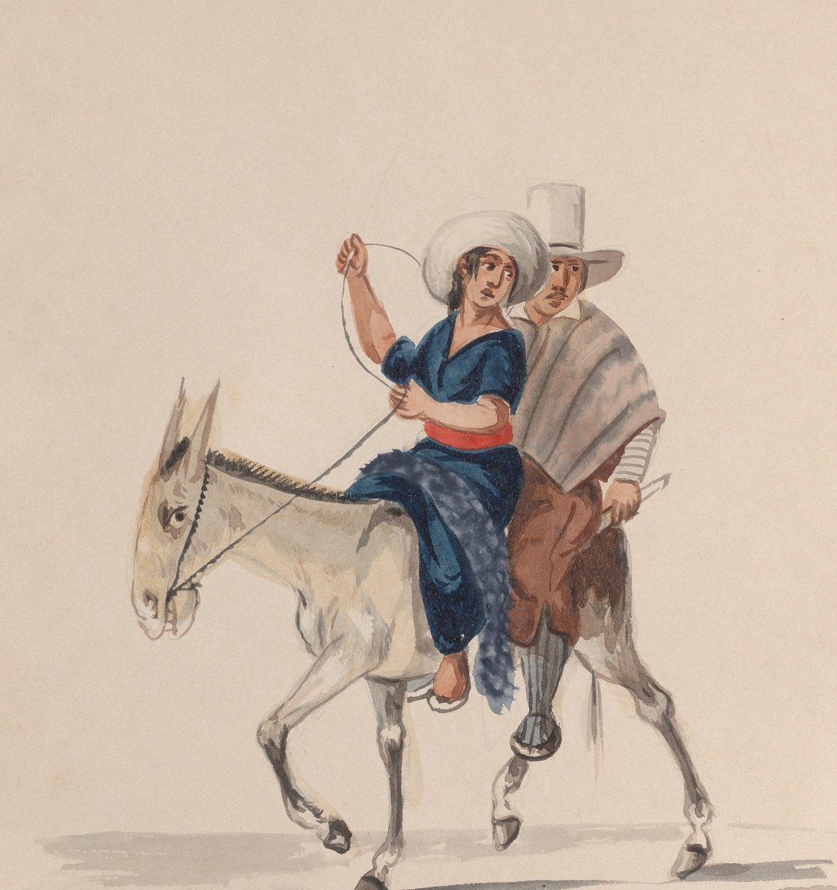 Un uomo e una donna indiani che cavalcano un asino, da un gruppo di disegni che raffigurano peruviani da Francisco