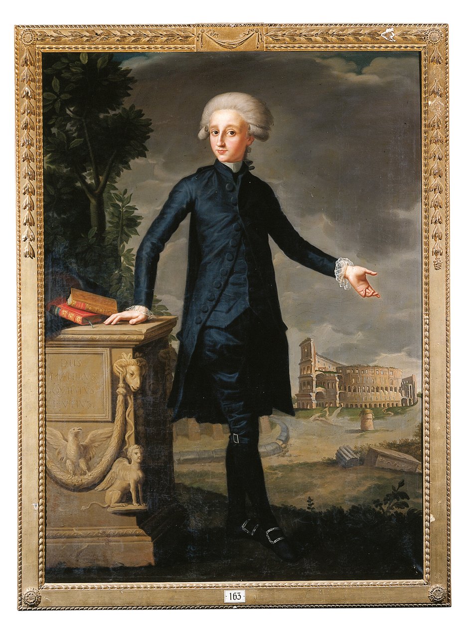 Ritratto di Don Juan Despuig y Zaforteza, a figura intera, in un abito nero, firmato e iscritto da Francisco Agustín y Grande