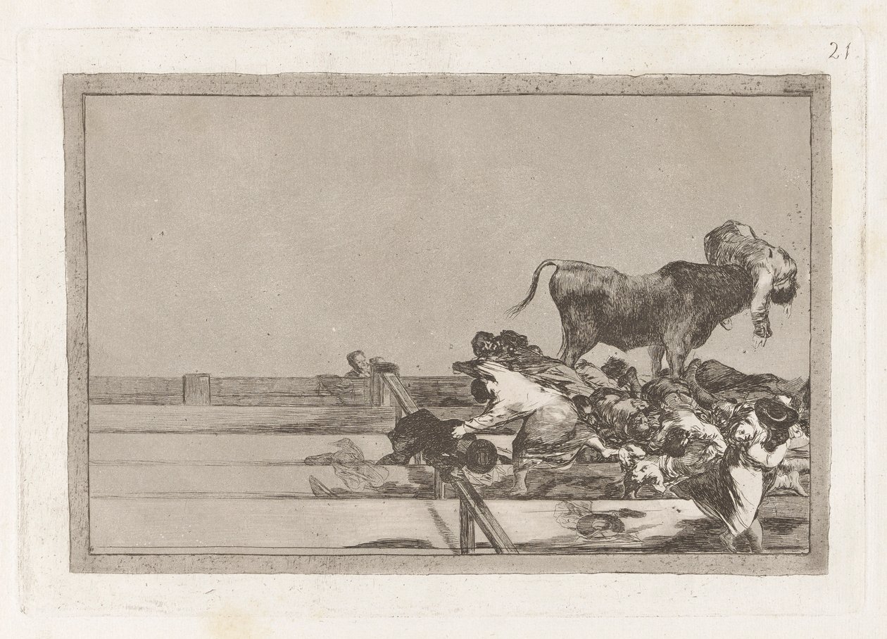 Desgracias acaecidas en el tendido de la plaza de Madrid, y muerte del alcalde de Torrejon, Tavola 21 da La tauromaquia da Francisco de Goya