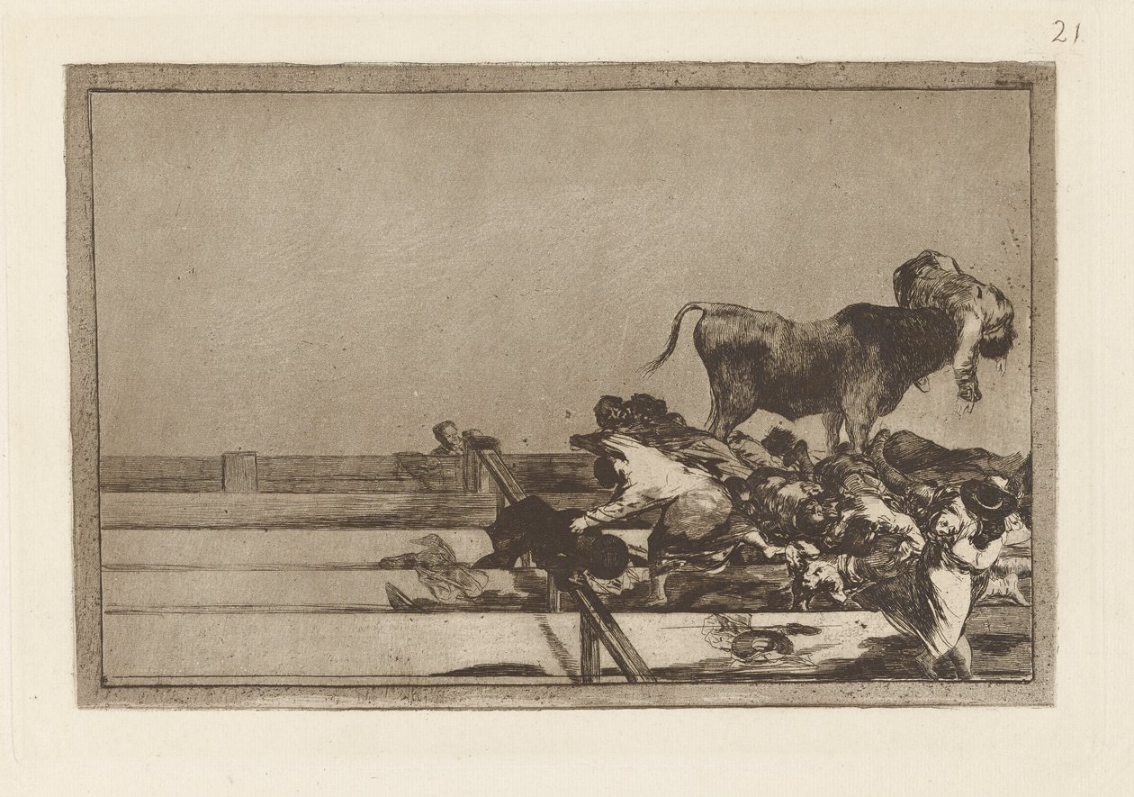 Desgracias acaecidas en el tendido de la plaza de Madrid, y muerte del alcalde de Torrejón, Tavola 21 da La tauromaquia da Francisco de Goya