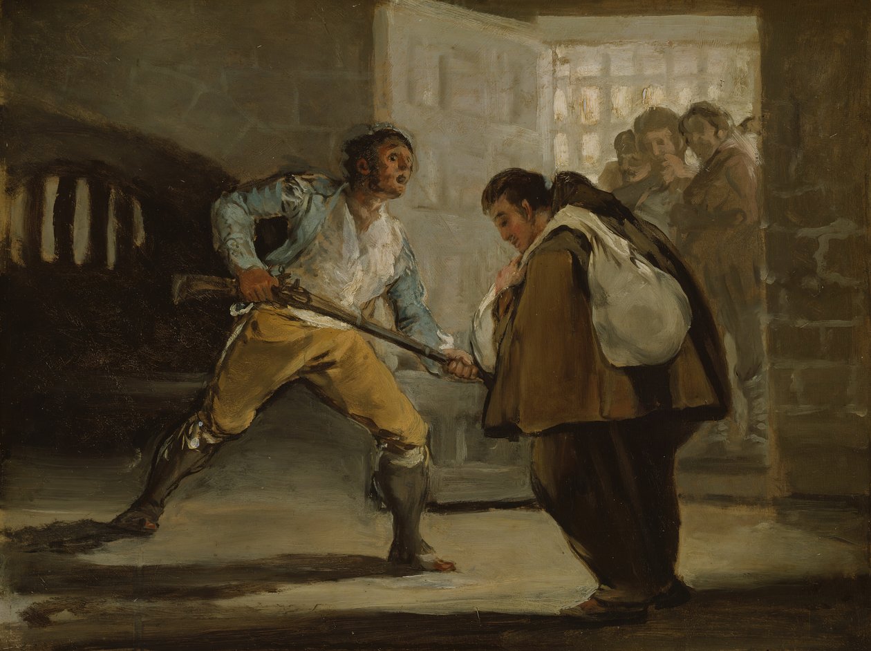 El Maragato minaccia Fra Pedro de Zaldivia con la sua pistola, c. 1806 da Francisco de Goya