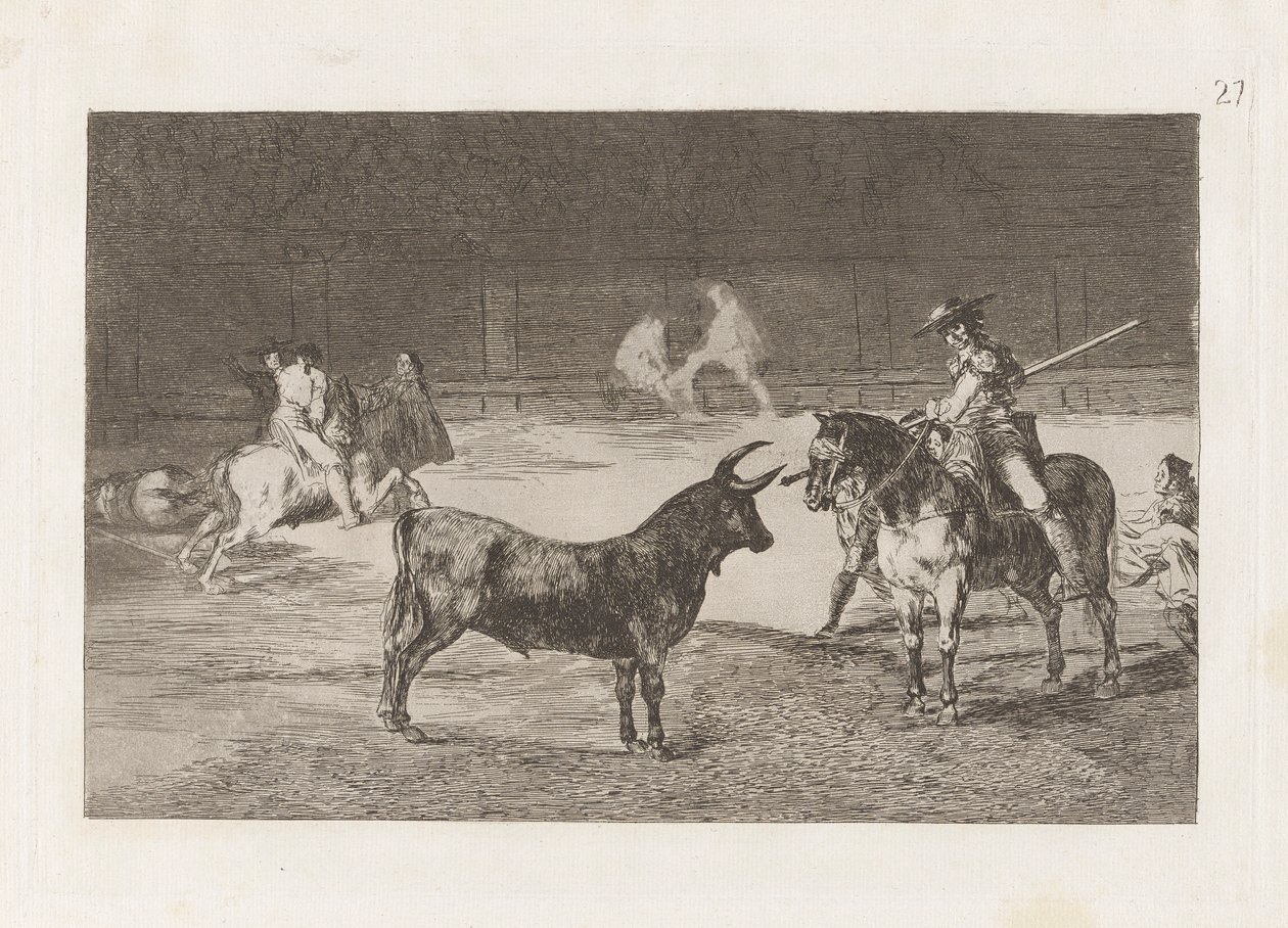Il celebre Picador, Fernando del Toro, attira la fiera con la sua picca, Tavola 27 da La tauromaquia da Francisco de Goya