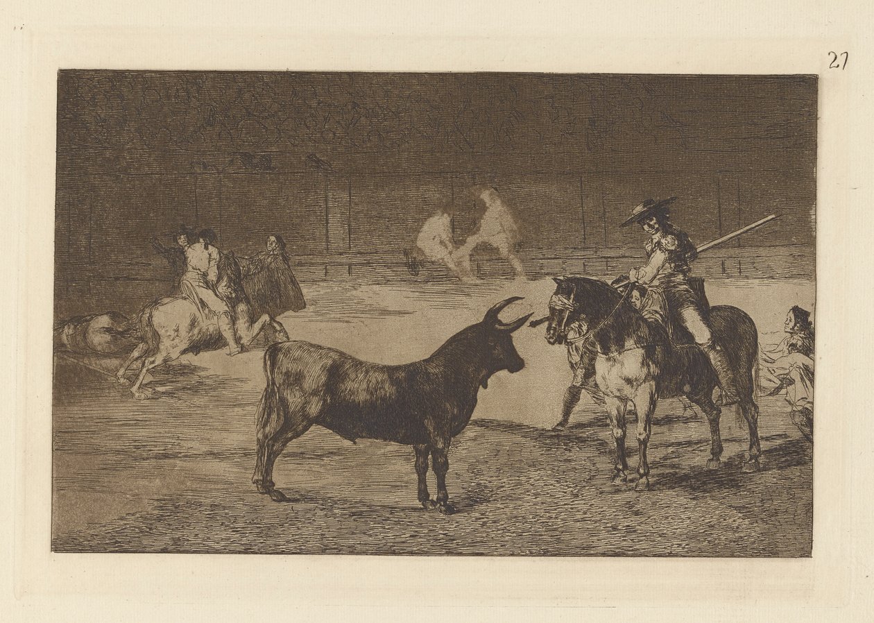 Il celebre Fernando del Toro, picador, attira la fiera con la sua picca, tav. 27 da La tauromachia da Francisco de Goya