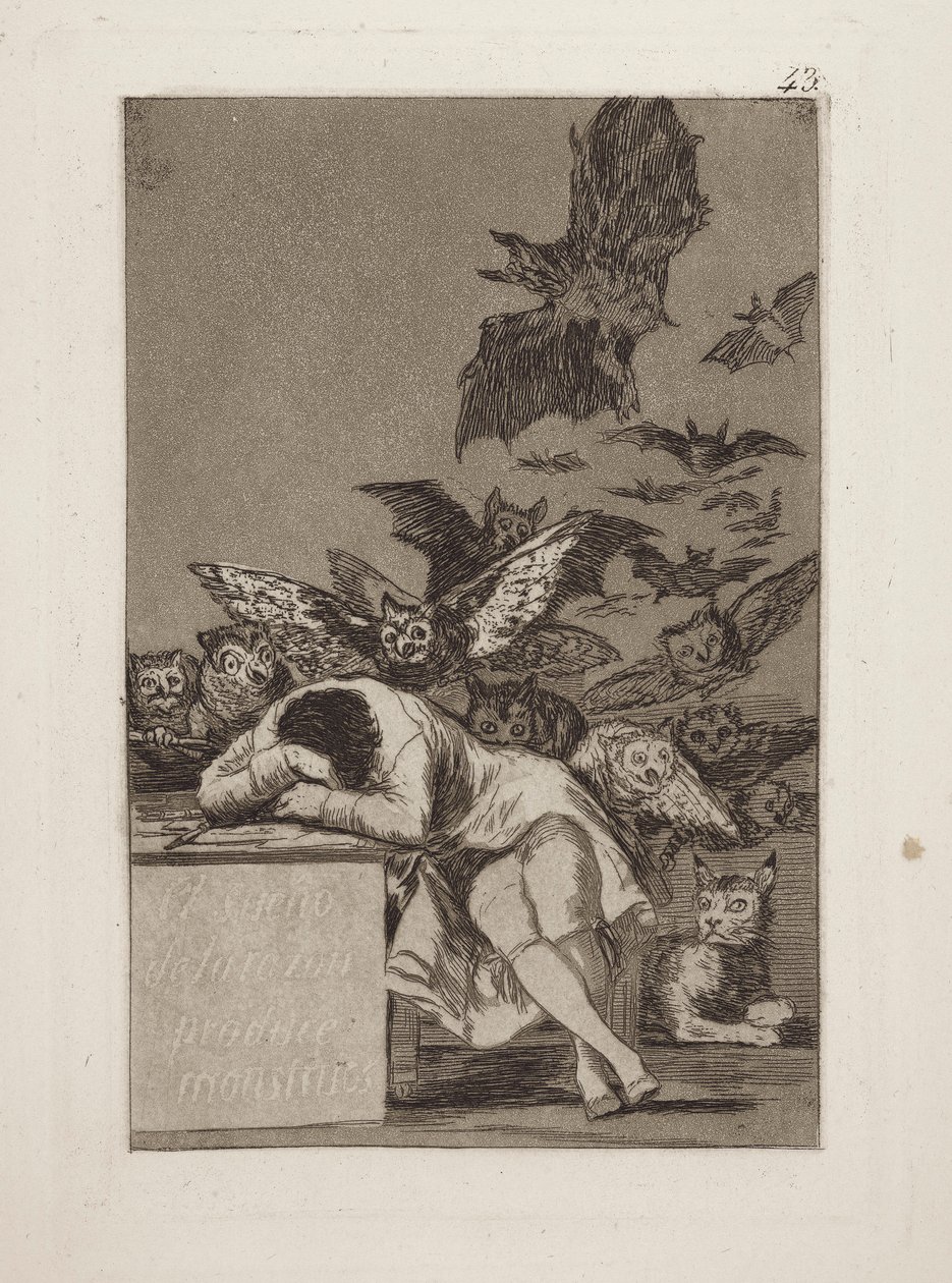 Il sonno della ragione genera mostri, pl. 43 dalla serie Los caprichos da Francisco de Goya