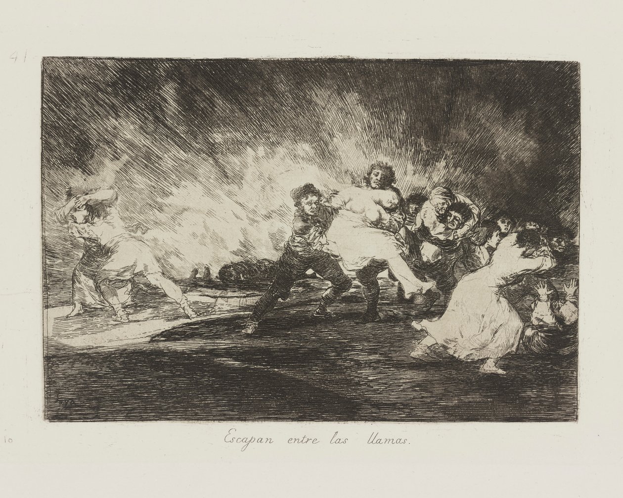 Fuggono tra le fiamme, tav. 41 dalla serie I disastri della guerra da Francisco de Goya