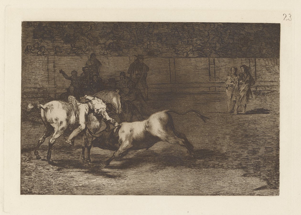 Mariano Ceballos, alias el Indio, uccide il toro dal suo cavallo (Tavola 23 da La tauromaquia) da Francisco de Goya