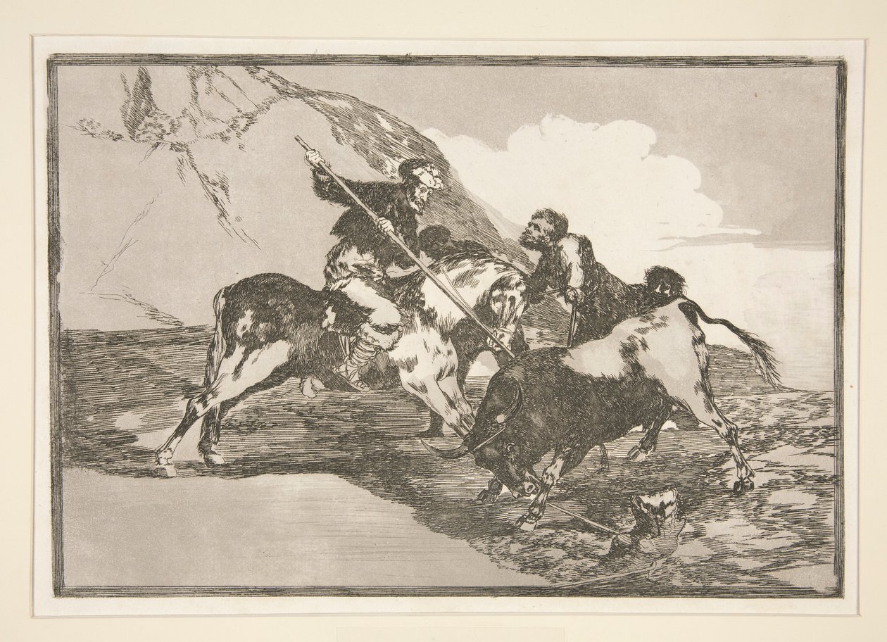 Modo in cui gli antichi spagnoli cacciavano i tori a cavallo in campo aperto, tav. 1 dalla serie La tauromachia da Francisco de Goya