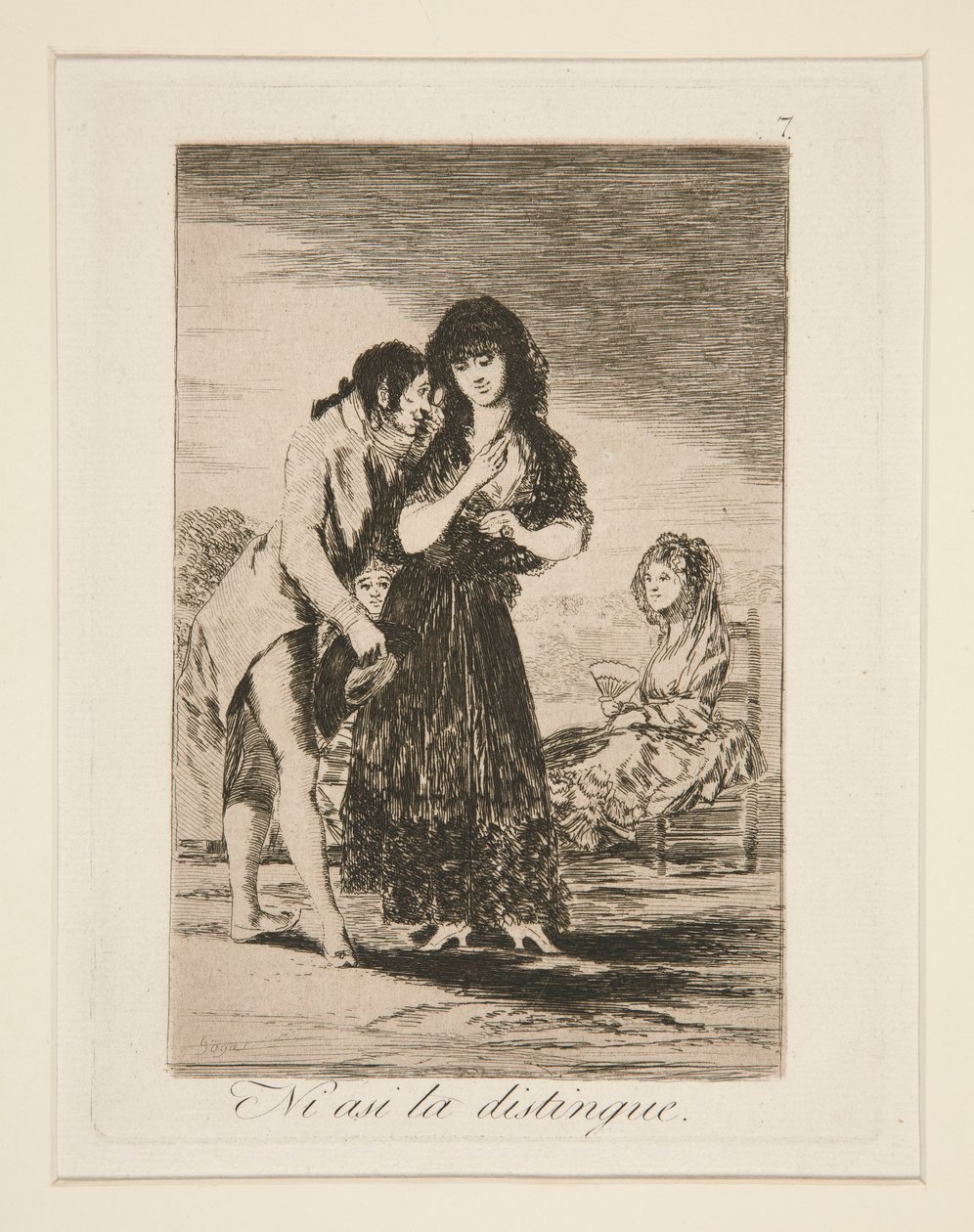Ni asi la distingue (Anche così non riesce a distinguerla), tav. 7 da Los caprichos da Francisco de Goya