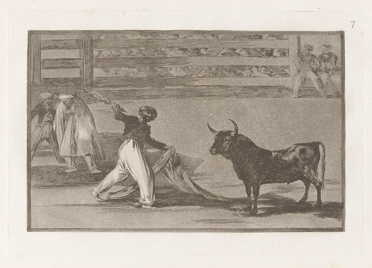 Origine degli arpioni o banderillas, Tavola 7 da La tauromachia da Francisco de Goya