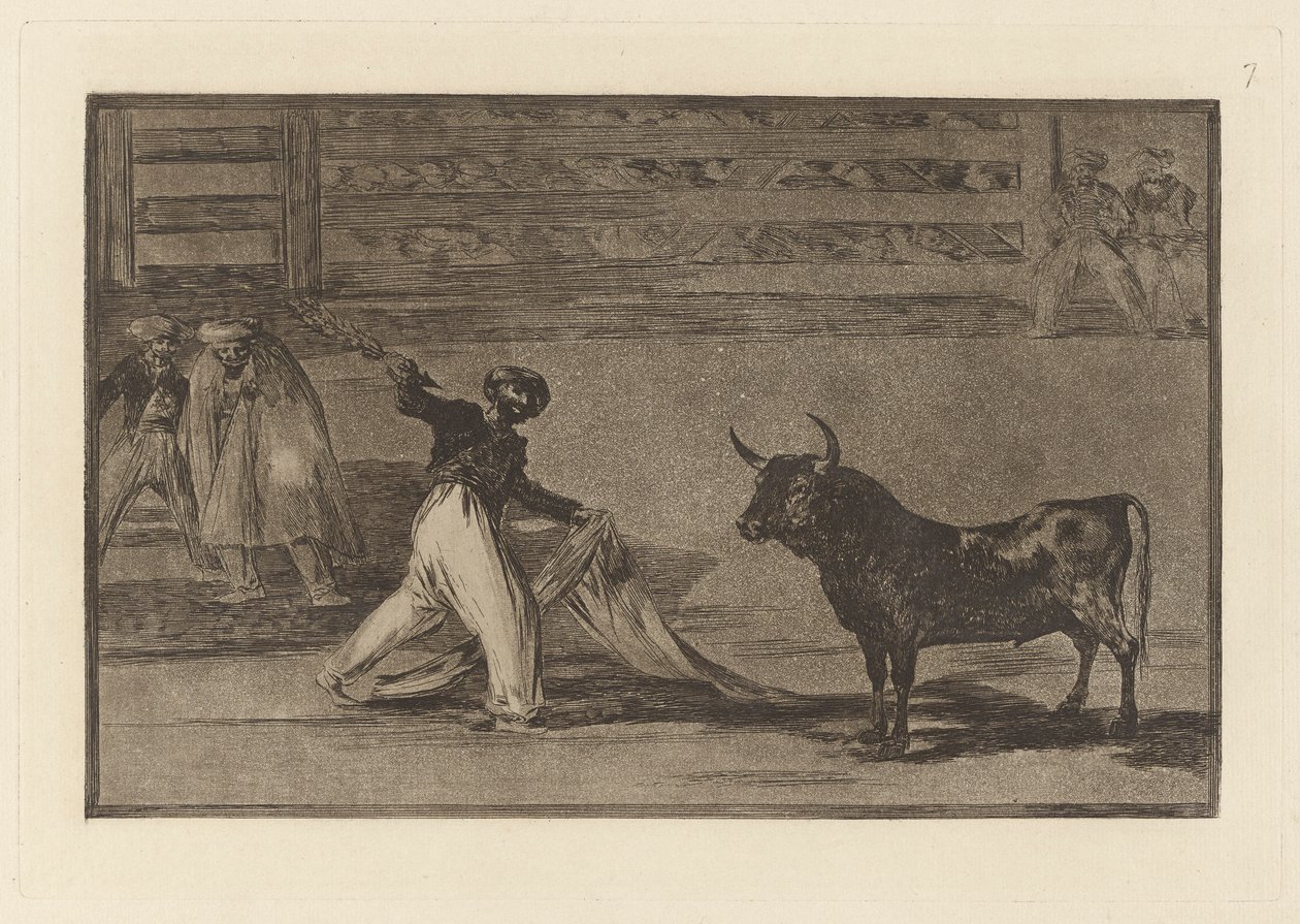 Origine degli arpioni o banderillas, Tavola 7 da La tauromachia da Francisco de Goya